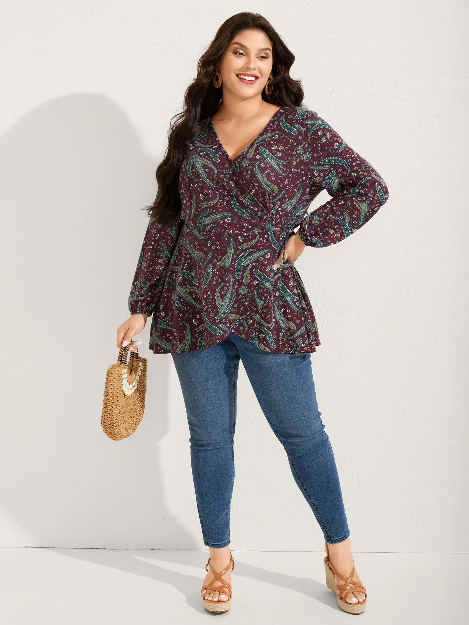 Paisley Print Wrap Style Knit Top - Image 3