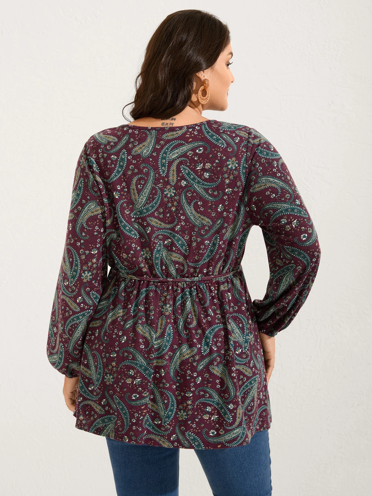 Paisley Print Wrap Style Knit Top - Image 4