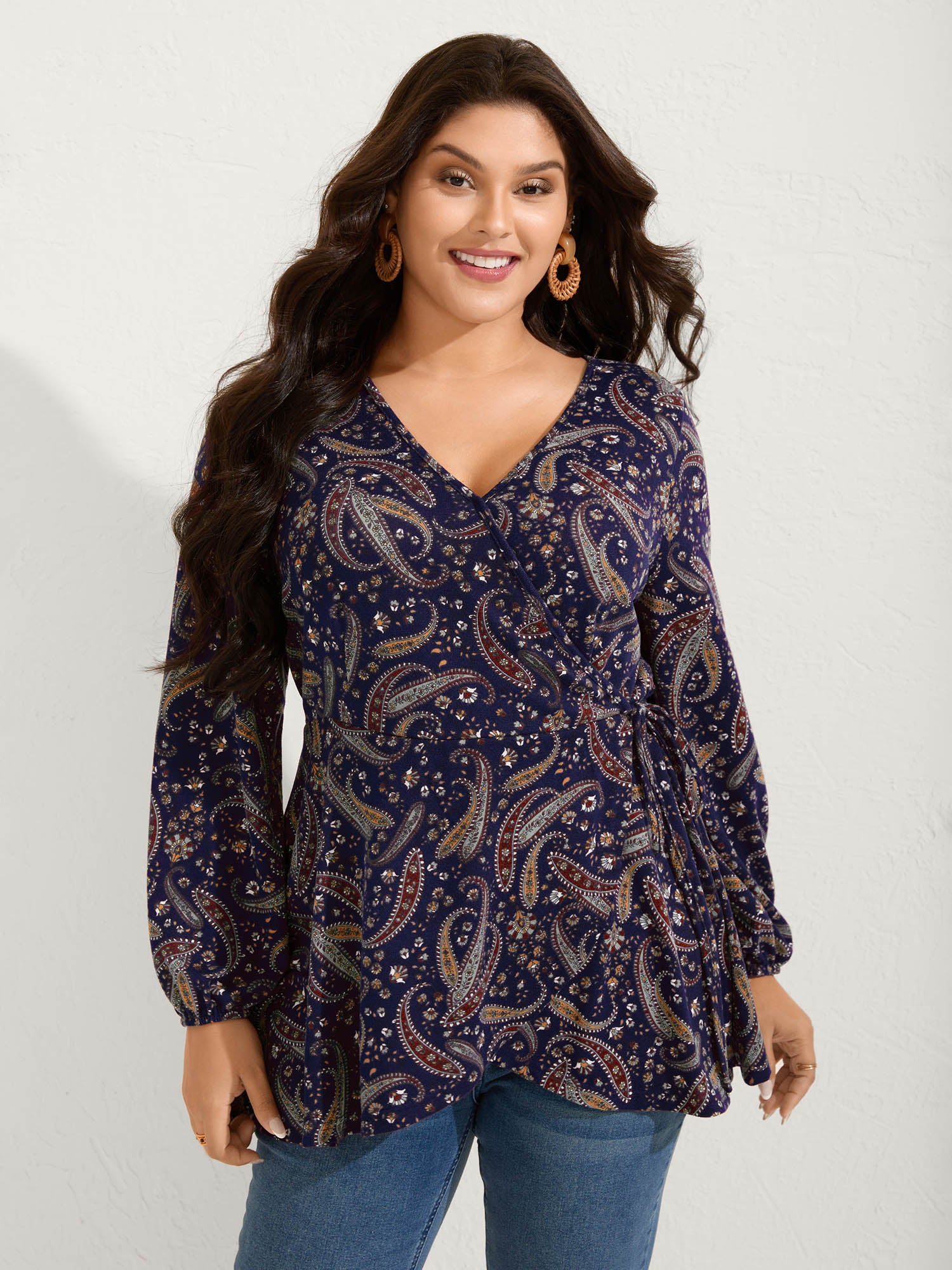 Paisley Print Wrap Style Knit Top - Image 8
