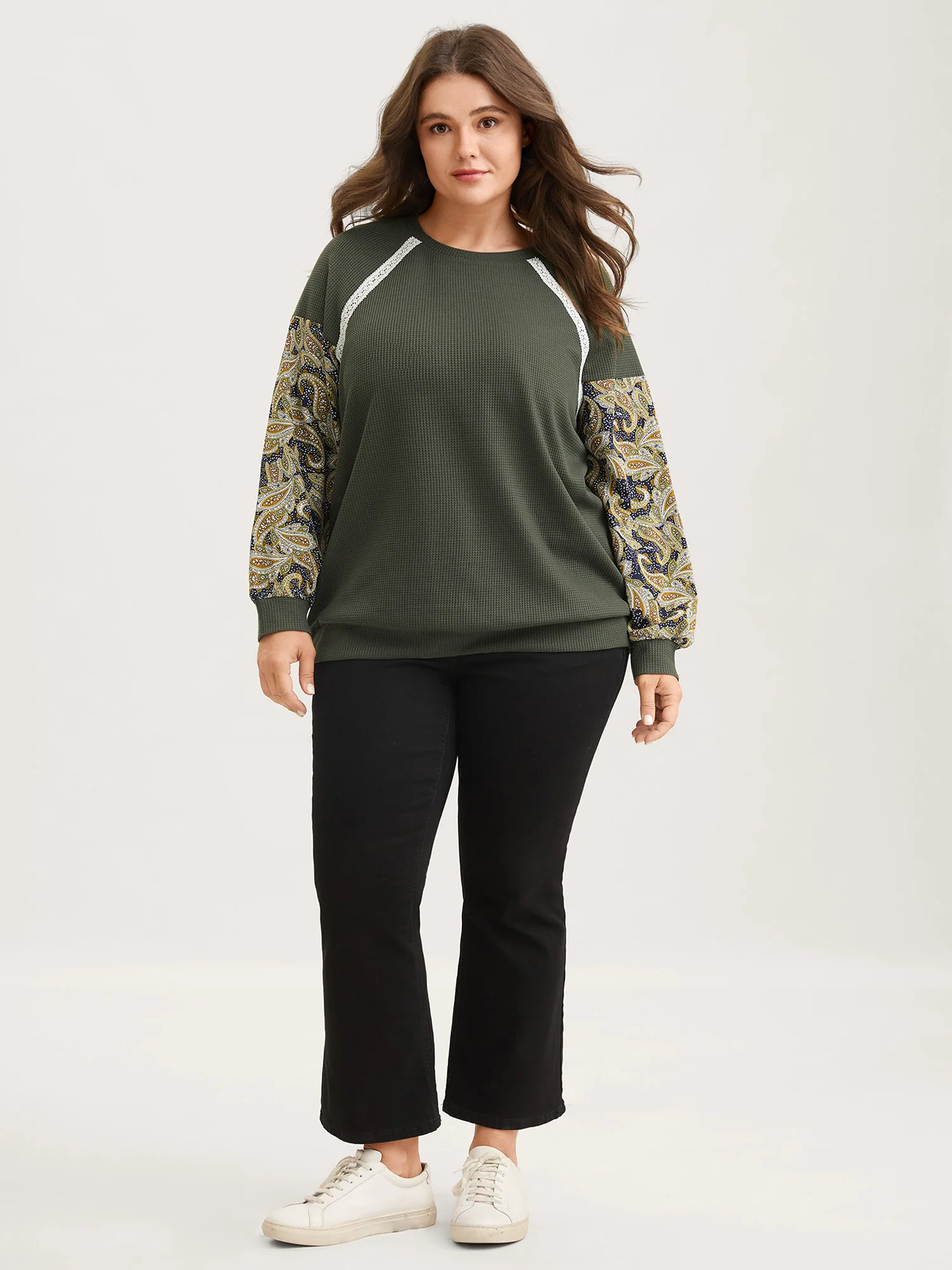 Paisley Sleeve Textured Contrast Sweatshirt - Image 3