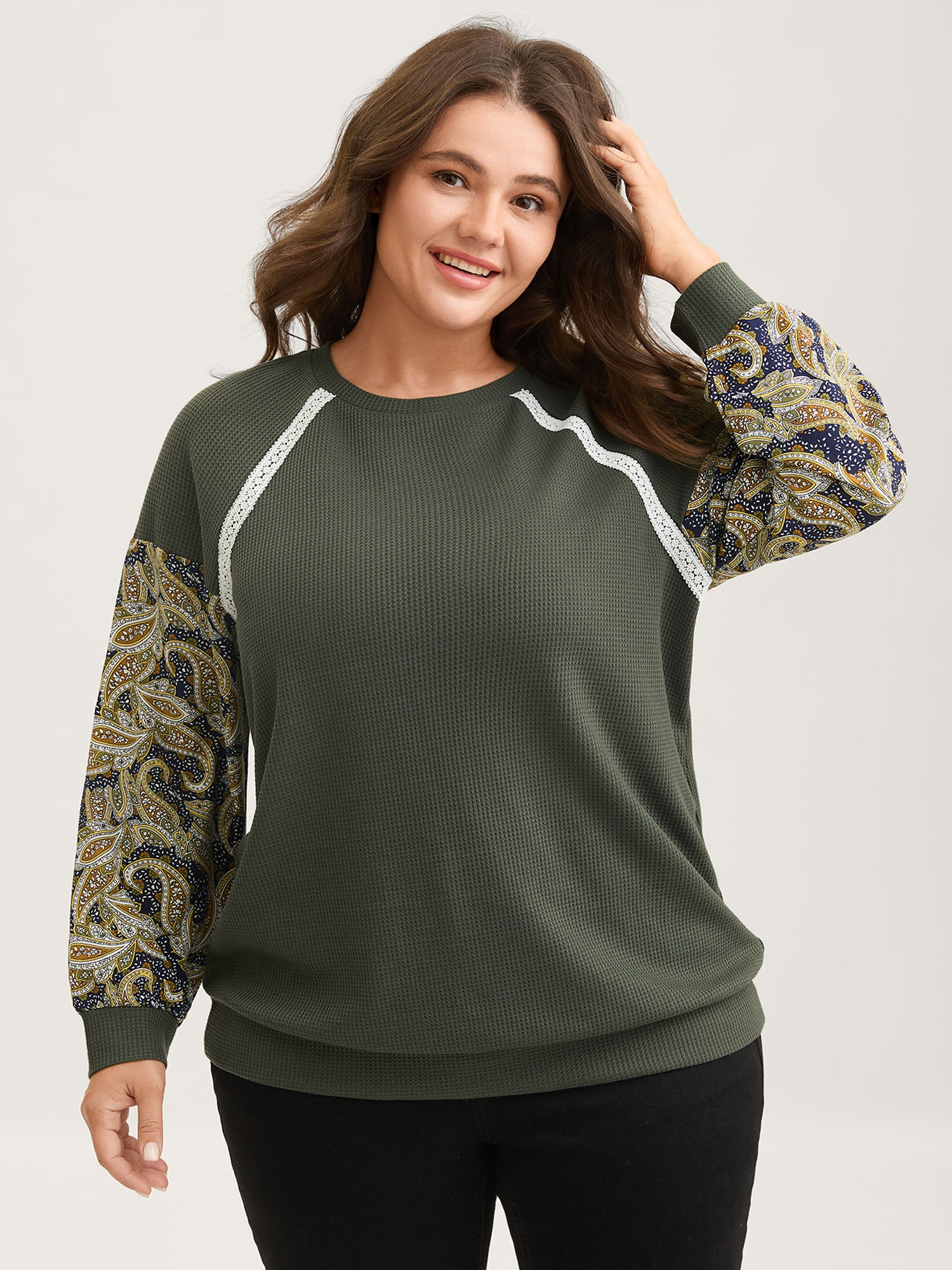 Paisley Sleeve Textured Contrast Sweatshirt - Image 4