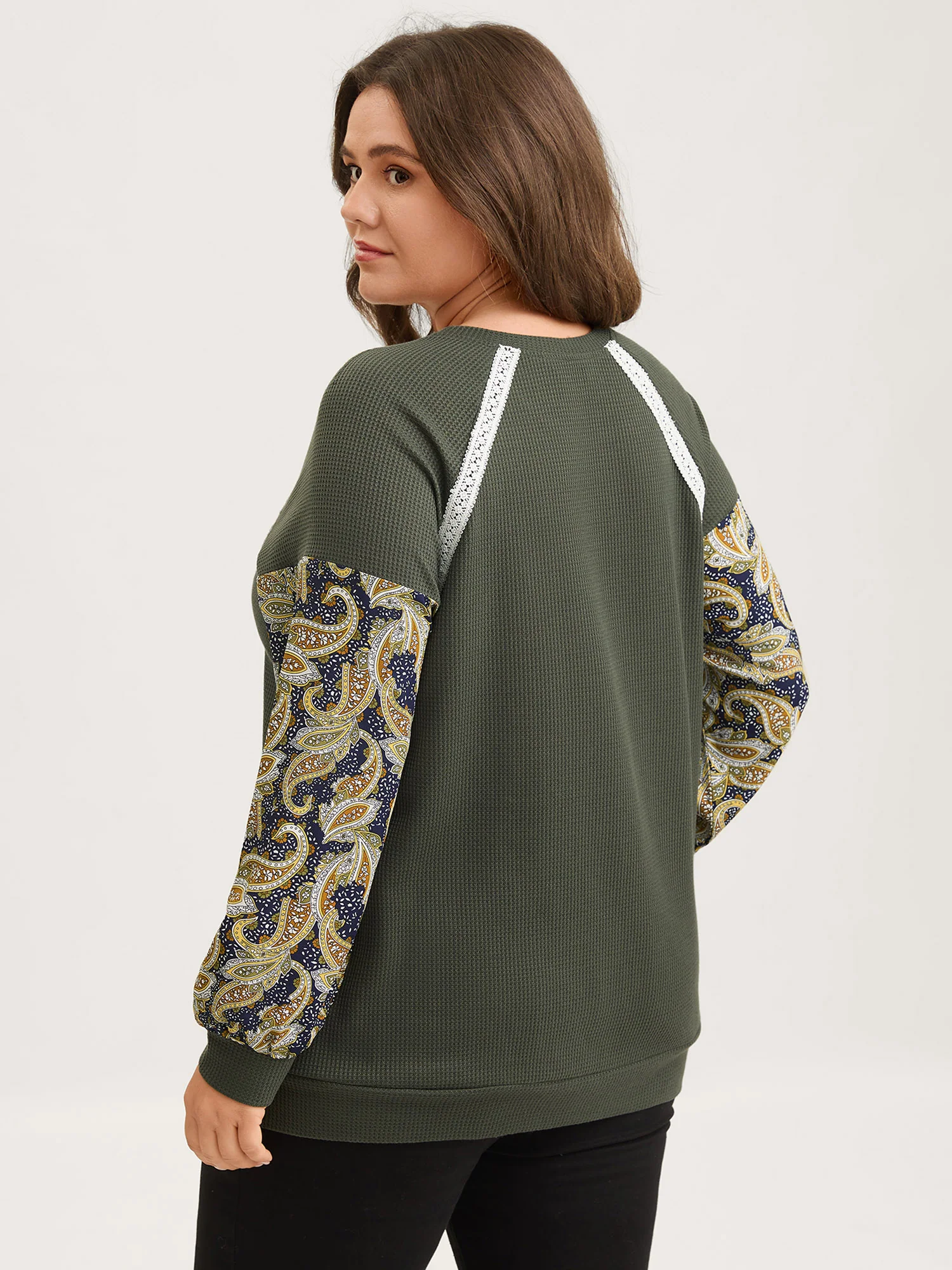 Paisley Sleeve Textured Contrast Sweatshirt - Image 5