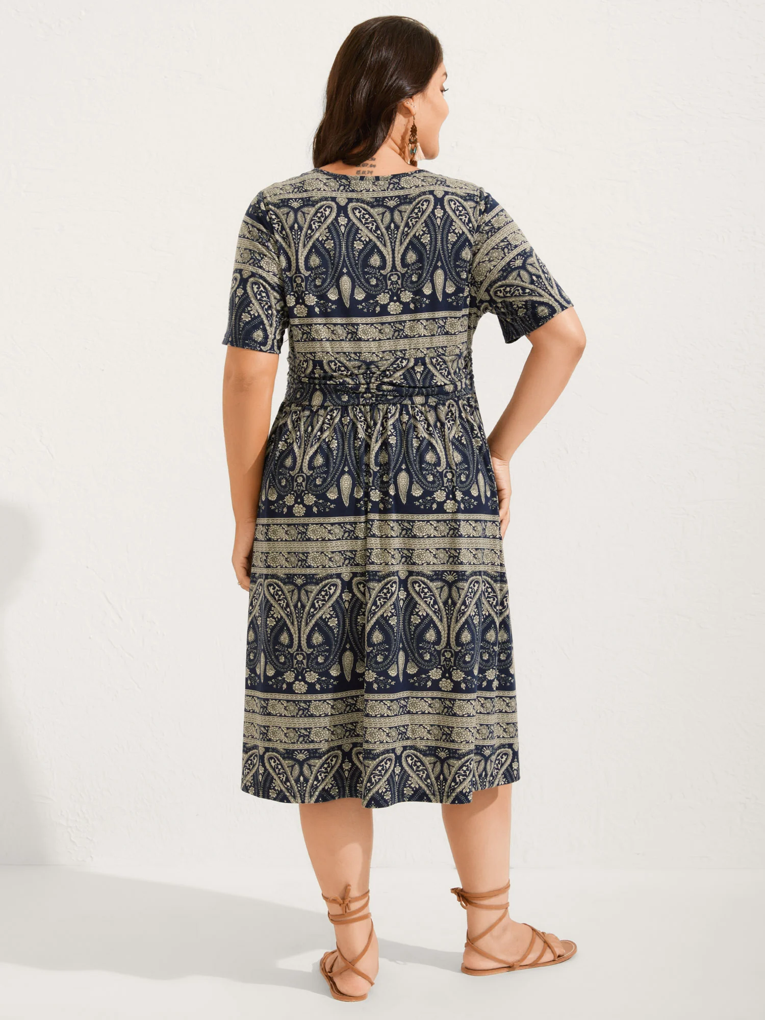 Paisley Stripe Print Pleated Waist Midi Dress - Image 4