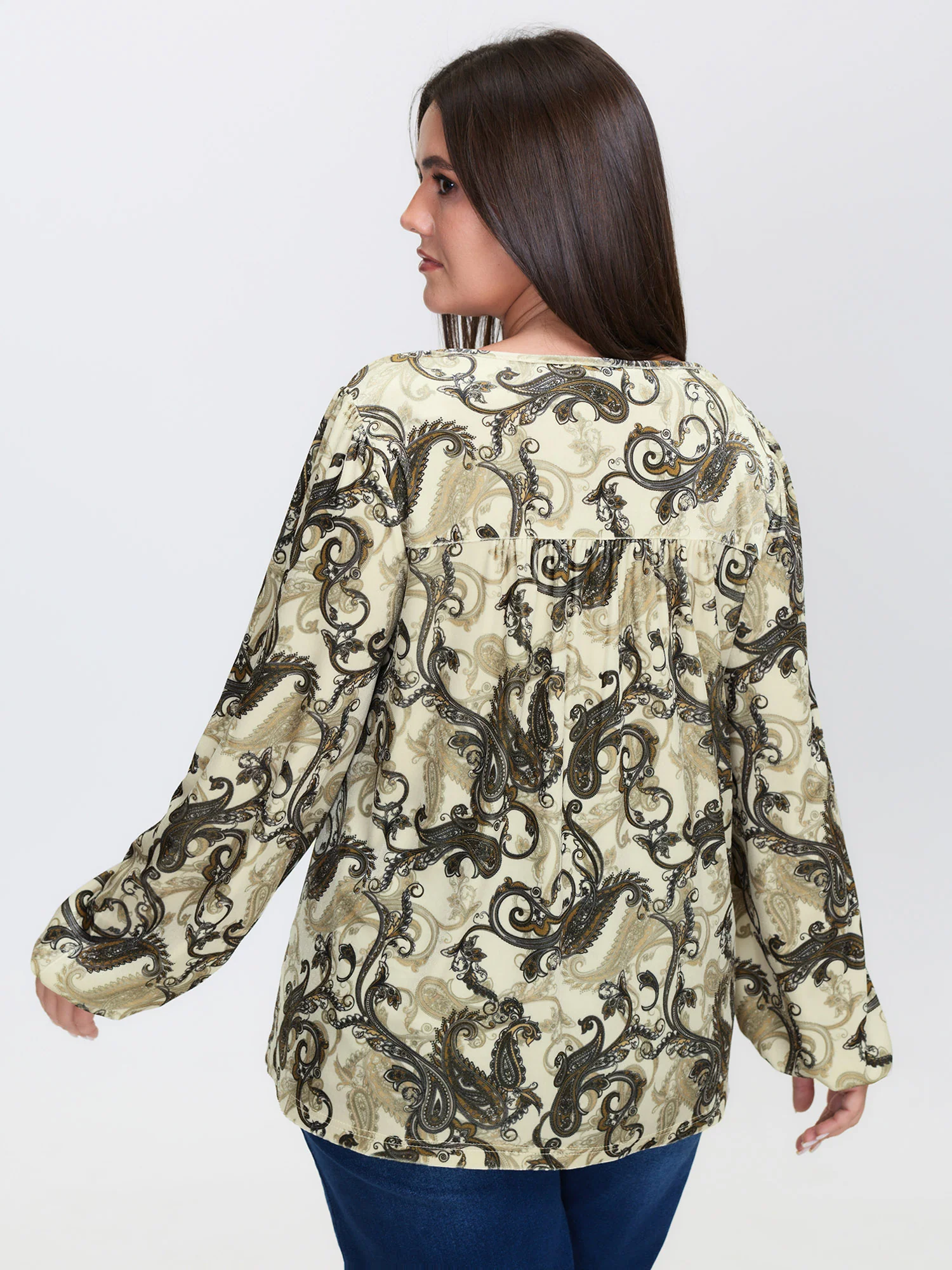 Paisley Velvety Print Lantern Sleeve Blouse - Image 4