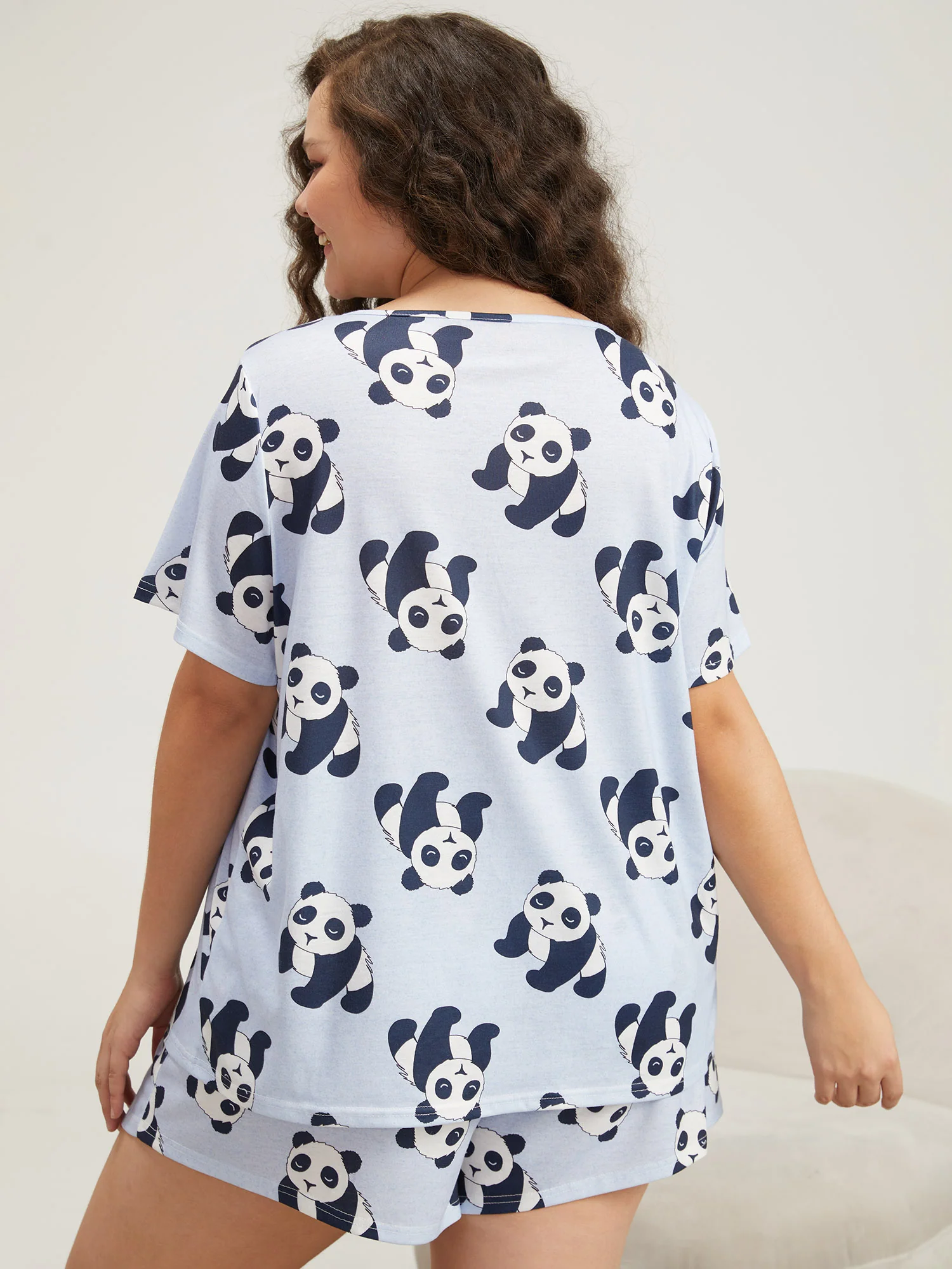 Cute Panda Print Round Neck Pajama Top - Image 2