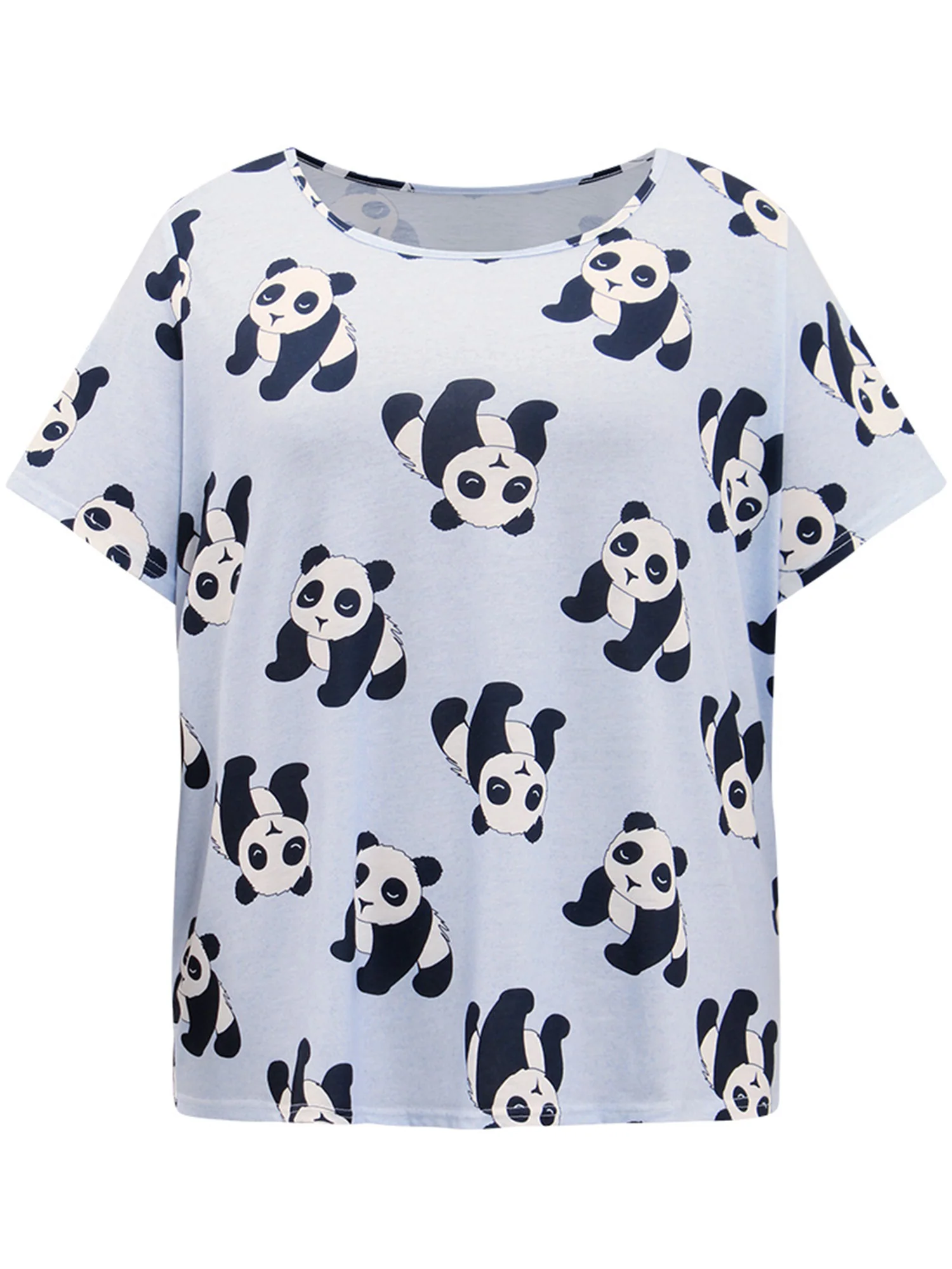 Cute Panda Print Round Neck Pajama Top - Image 8