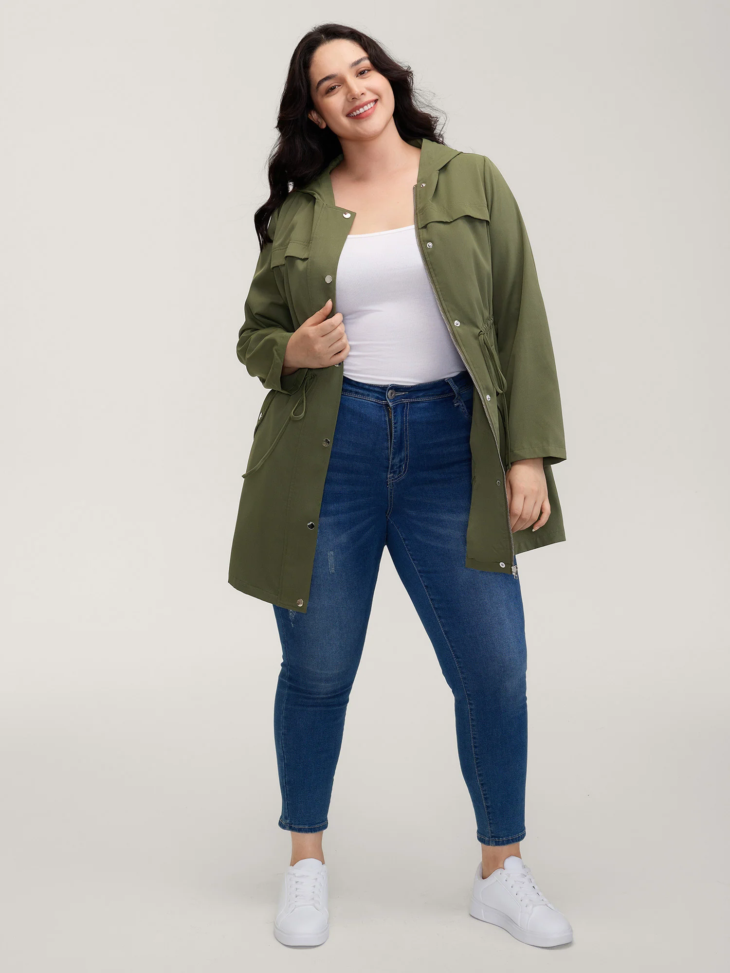 Parka Hooded Adjustable Waist Drawstring Jacket - Image 3