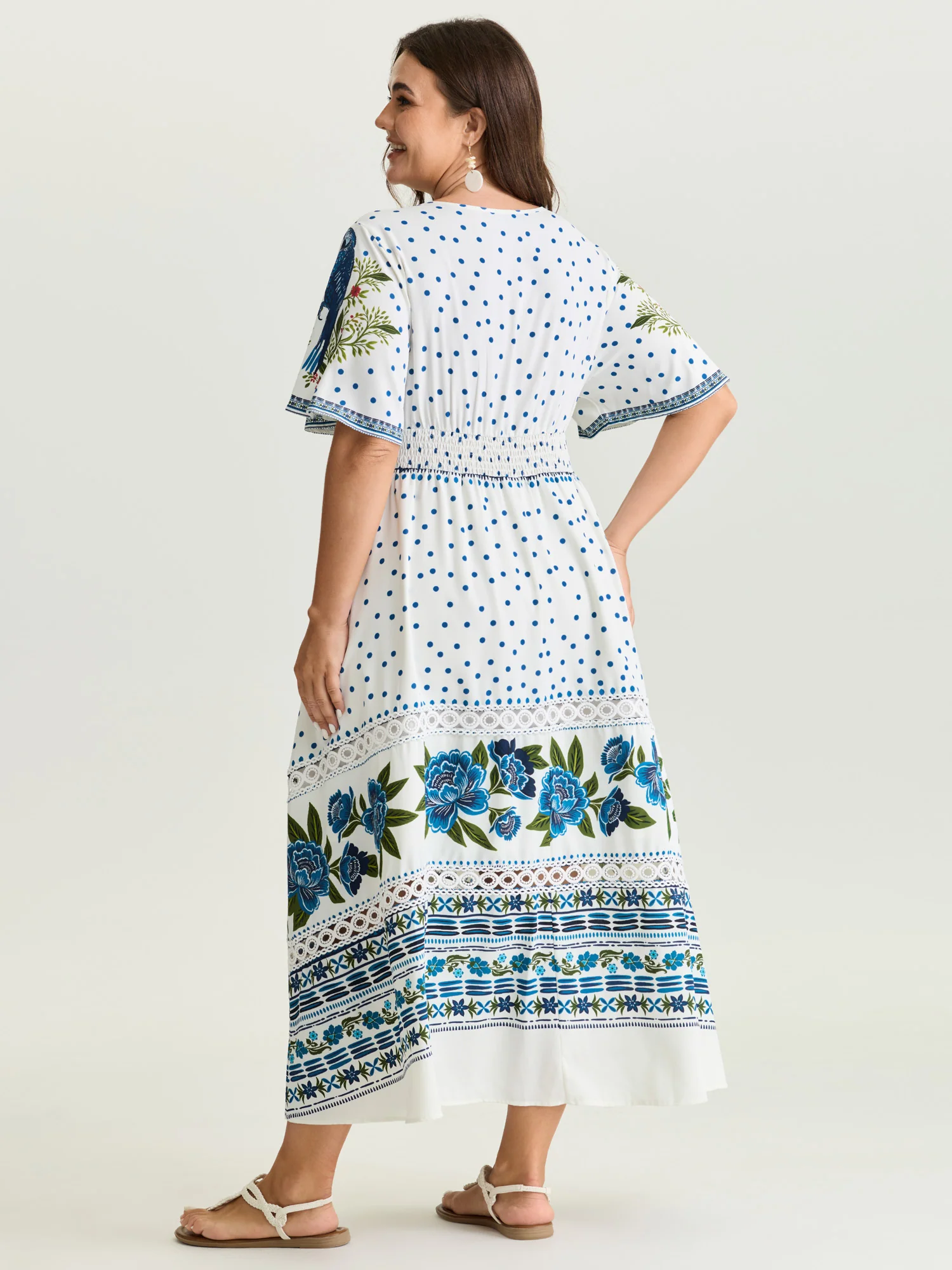 Parrot Print Lace Trim Surplice Neckline Maxi Dress - Image 4