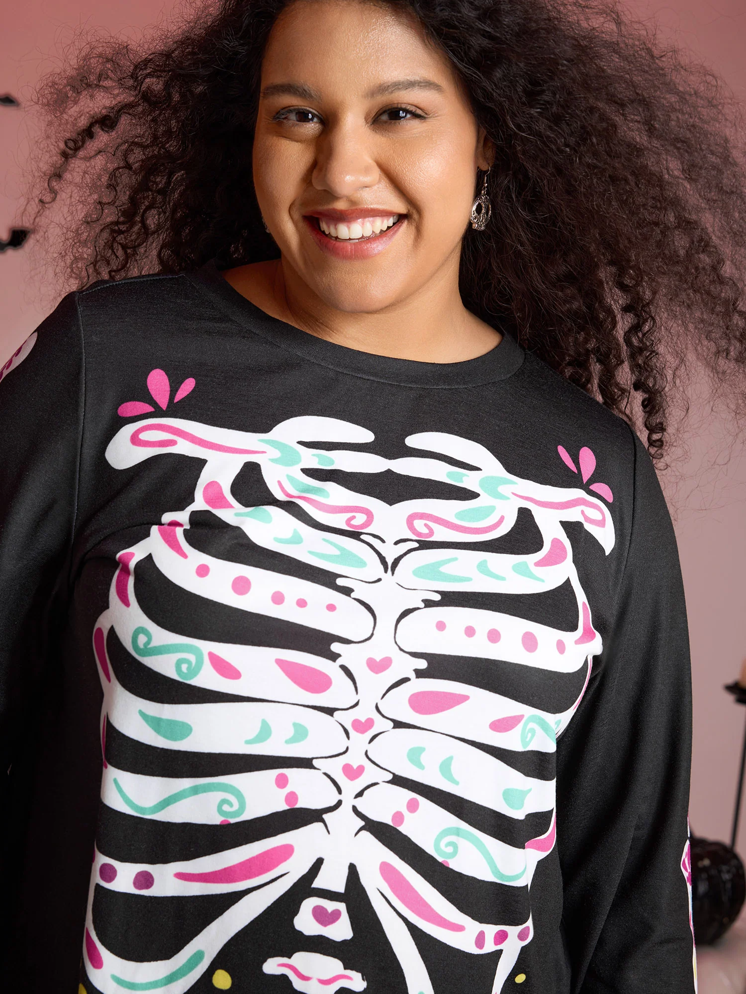 Party Skeleton Print Knit Halloween T-Shirt - Image 2