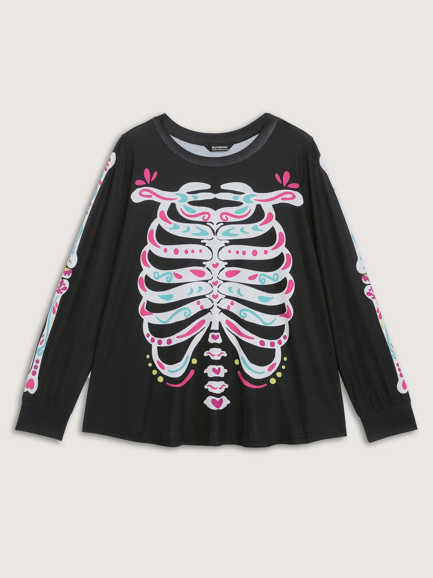 Party Skeleton Print Knit Halloween T-Shirt - Image 5