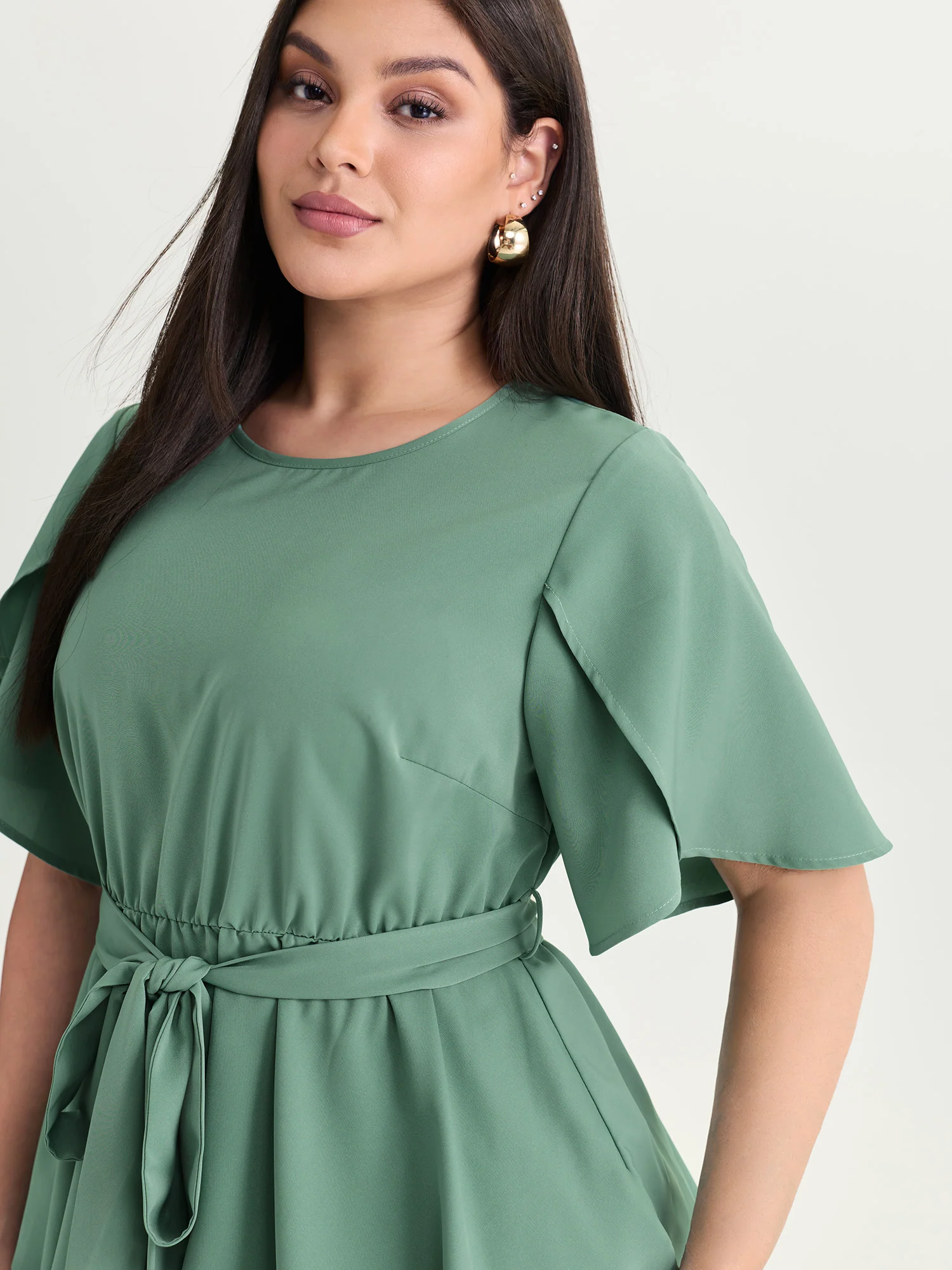 Pastel Flowy Petal Sleeve Tie Blouse - Image 2