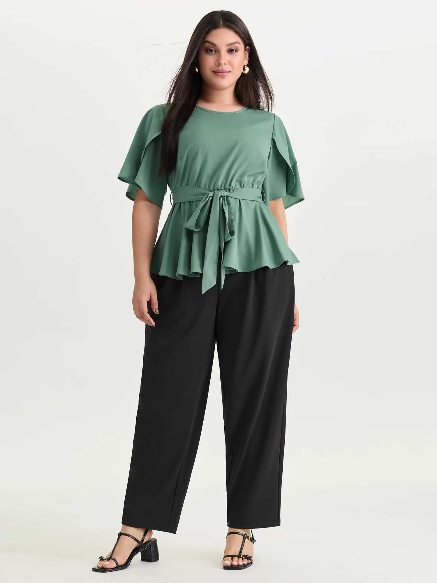 Pastel Flowy Petal Sleeve Tie Blouse - Image 3