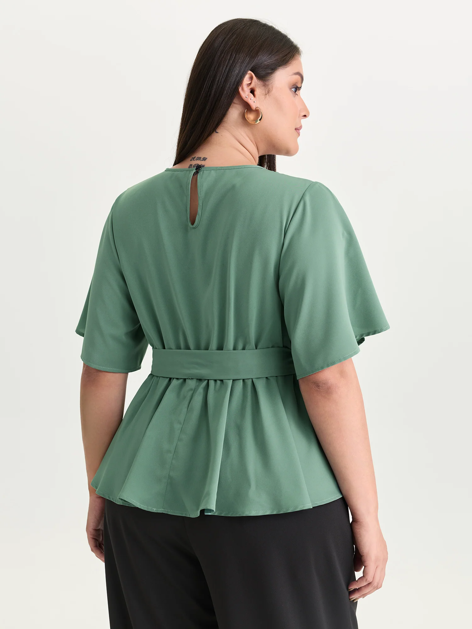 Pastel Flowy Petal Sleeve Tie Blouse - Image 4