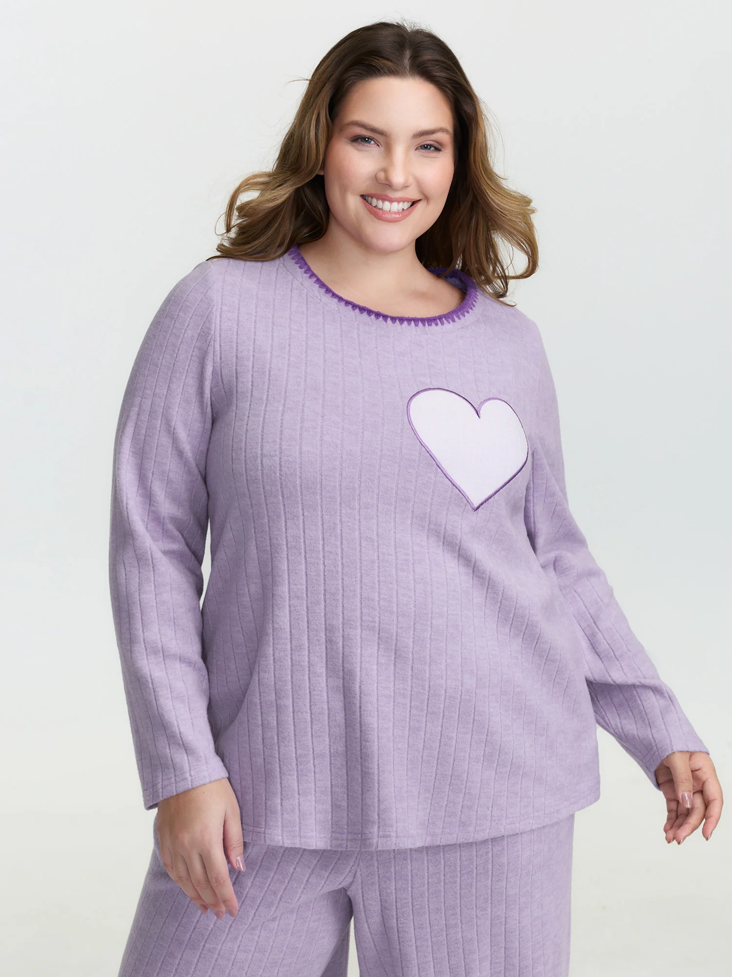 Pastel Hearts Brushed Ribbed Embroidered Lounge Top - Image 2