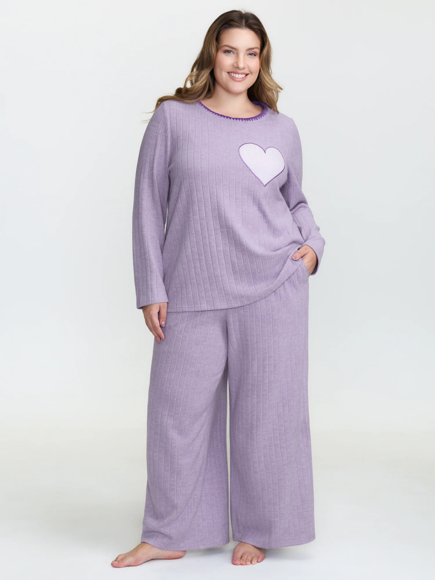 Pastel Hearts Brushed Ribbed Embroidered Lounge Top - Image 3
