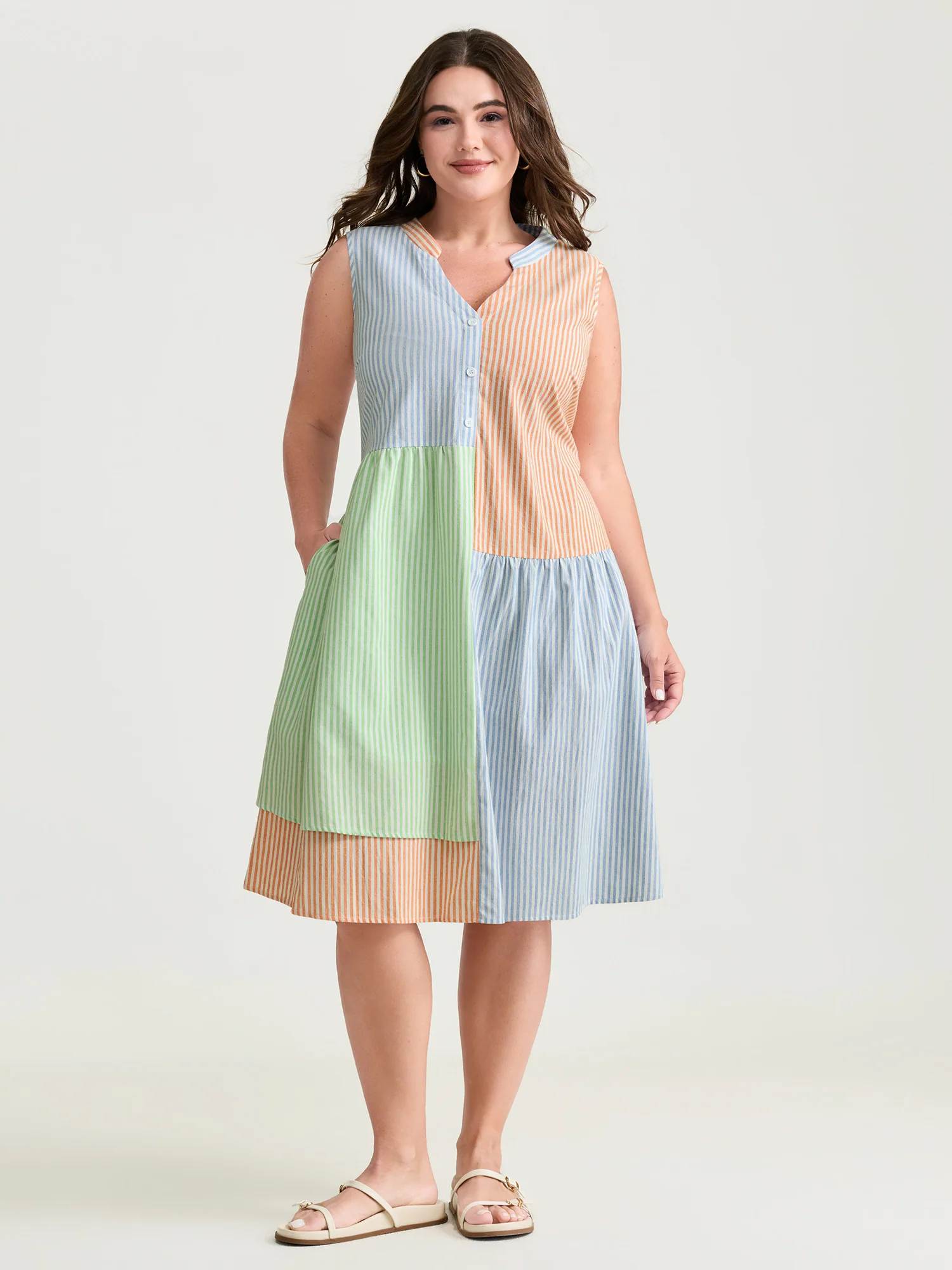 Pastel Stripe Collage Print Layered Mini Dress - Image 2