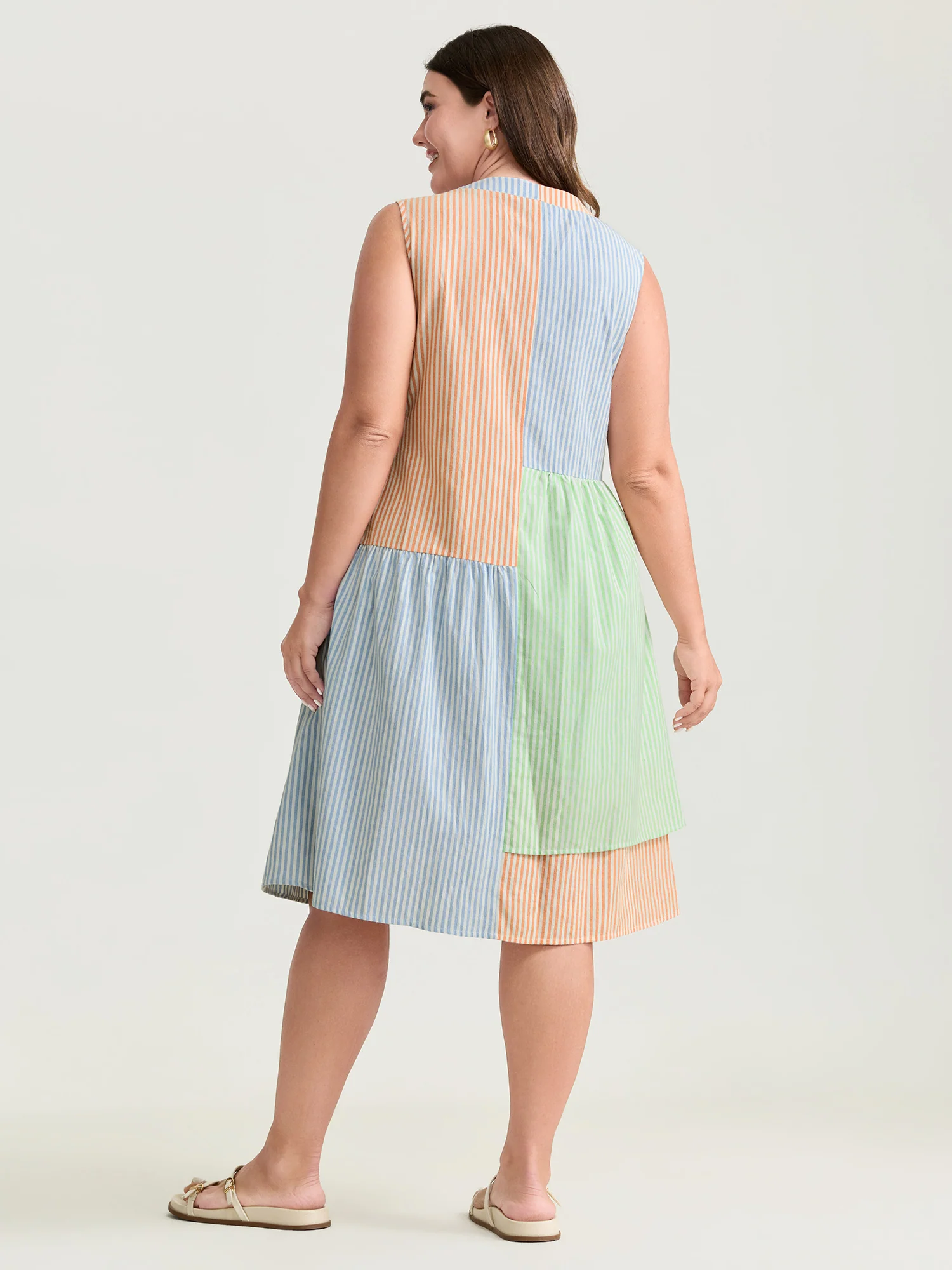 Pastel Stripe Collage Print Layered Mini Dress - Image 3