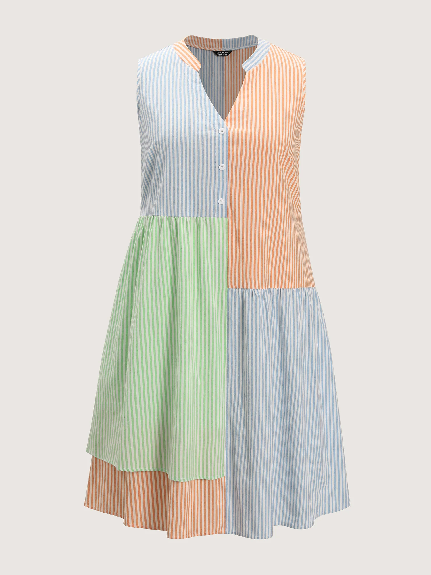 Pastel Stripe Collage Print Layered Mini Dress - Image 7