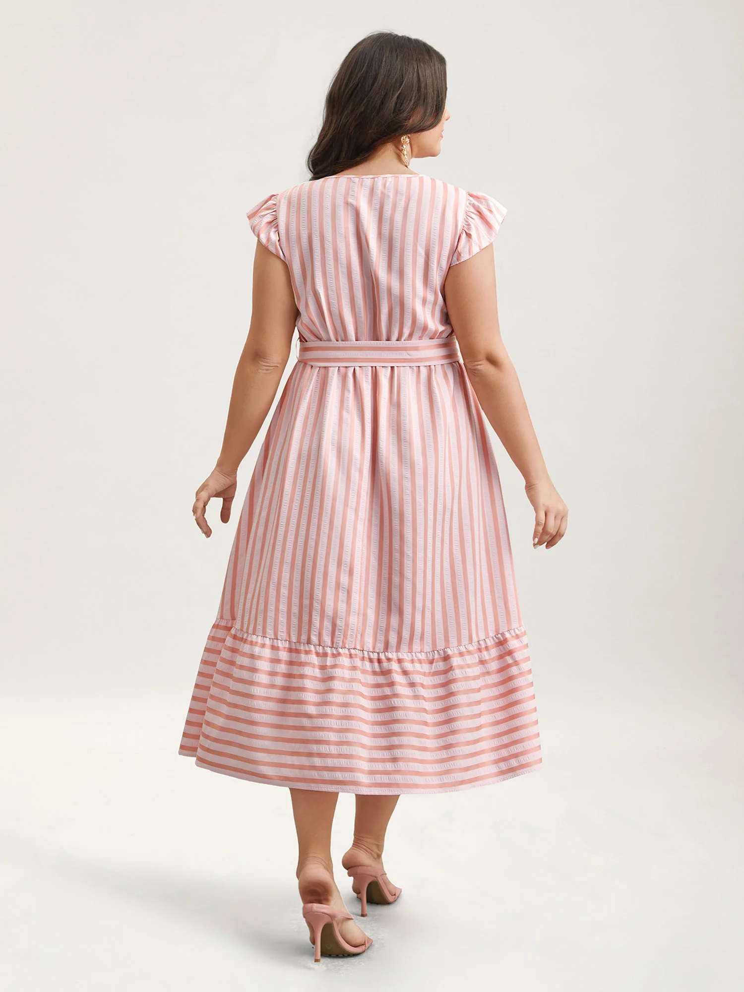 Pastel Stripes Belted Pockets Midi Dress - Image 5