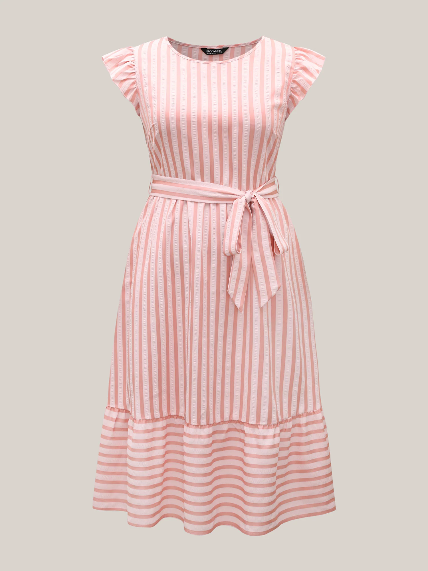 Pastel Stripes Belted Pockets Midi Dress - Image 6