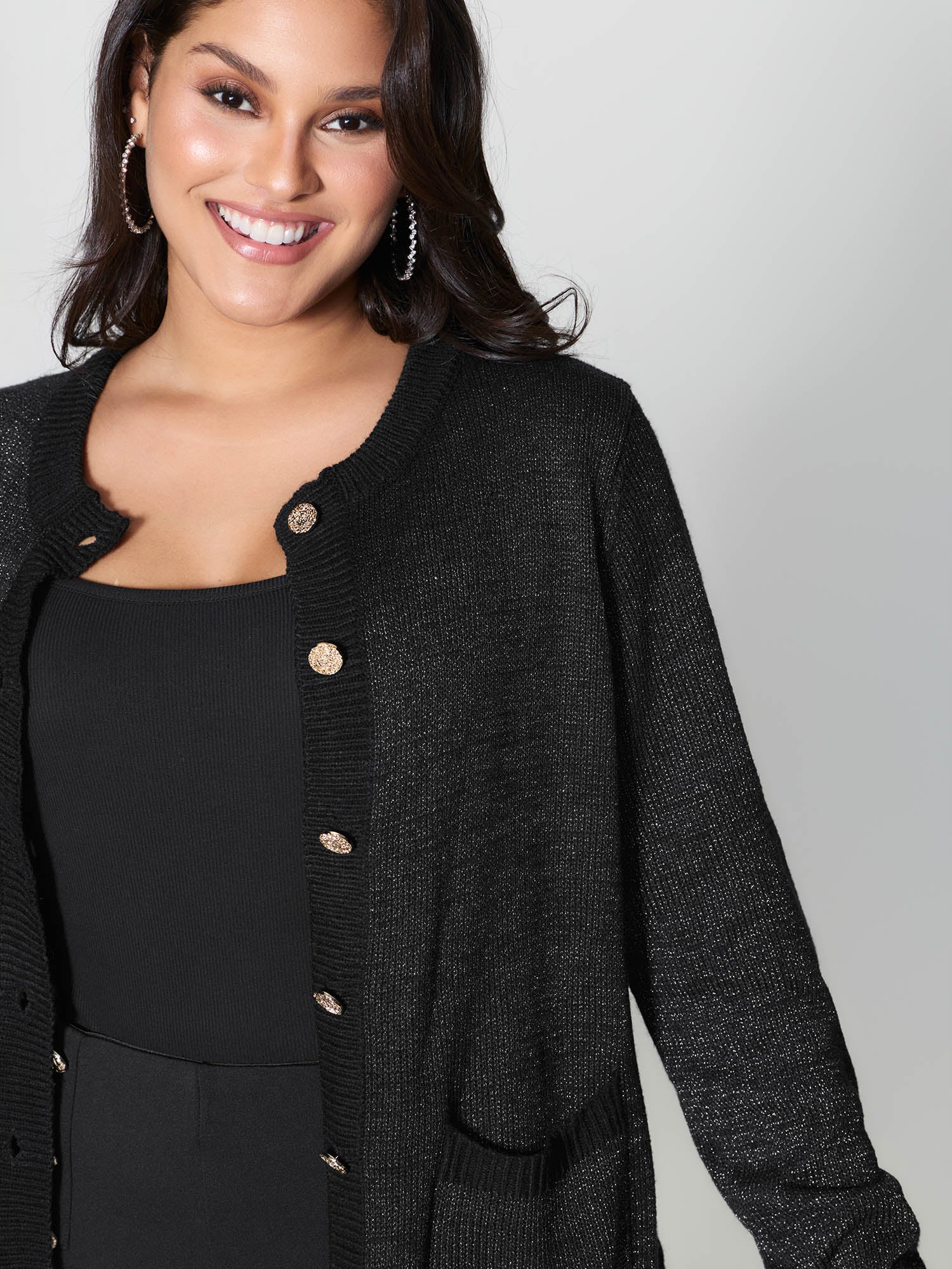 Patch Pockets Textured Button Knit Cardigan - Image 2