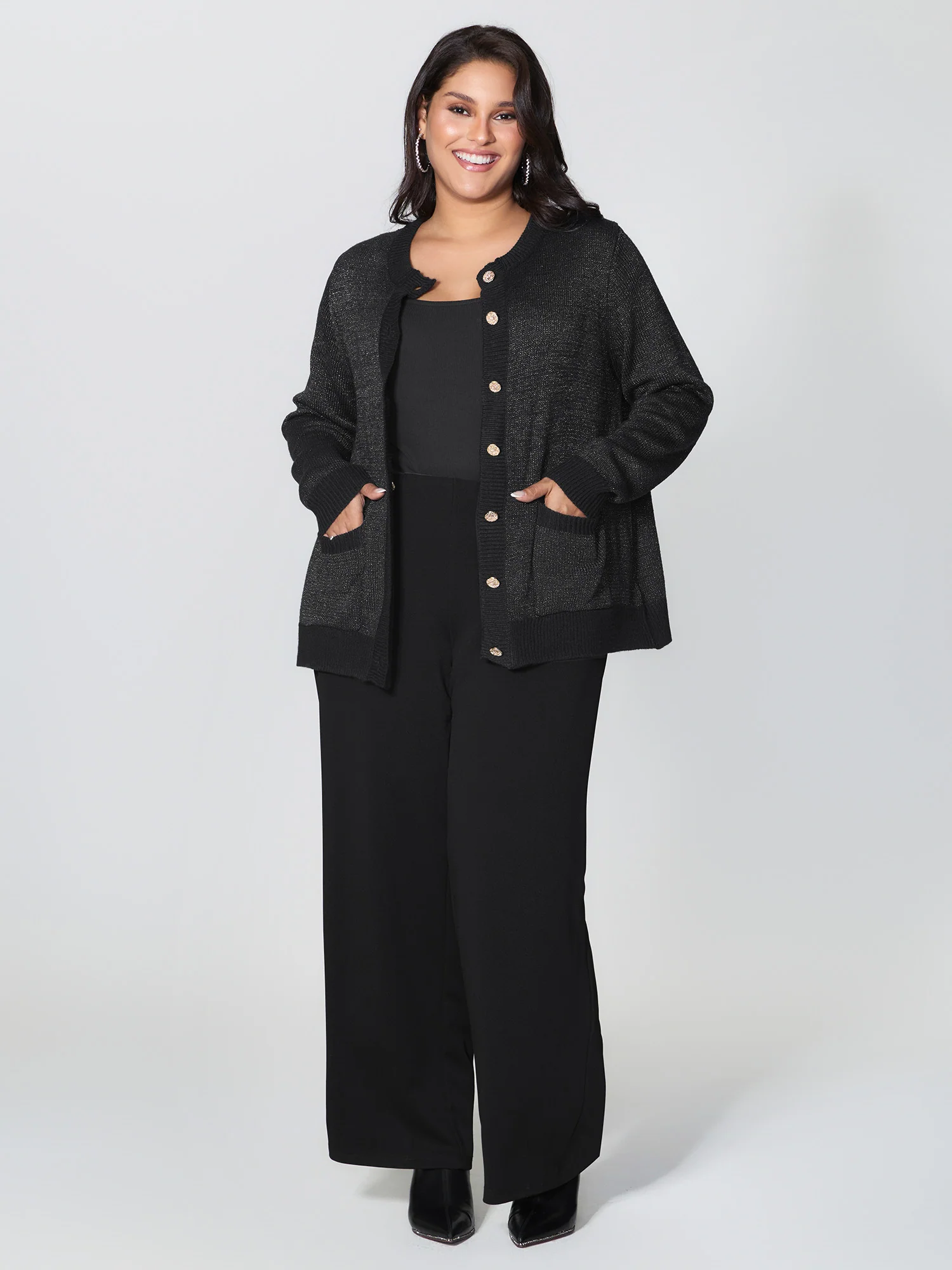 Patch Pockets Textured Button Knit Cardigan - Image 3
