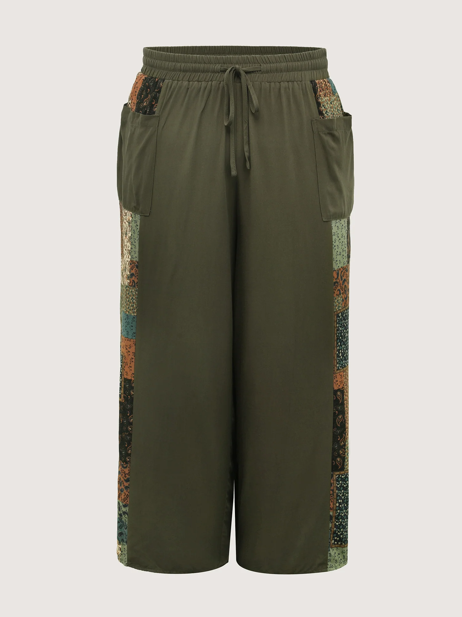 Patch Print Drawstring Wide-Leg Pants - Image 10