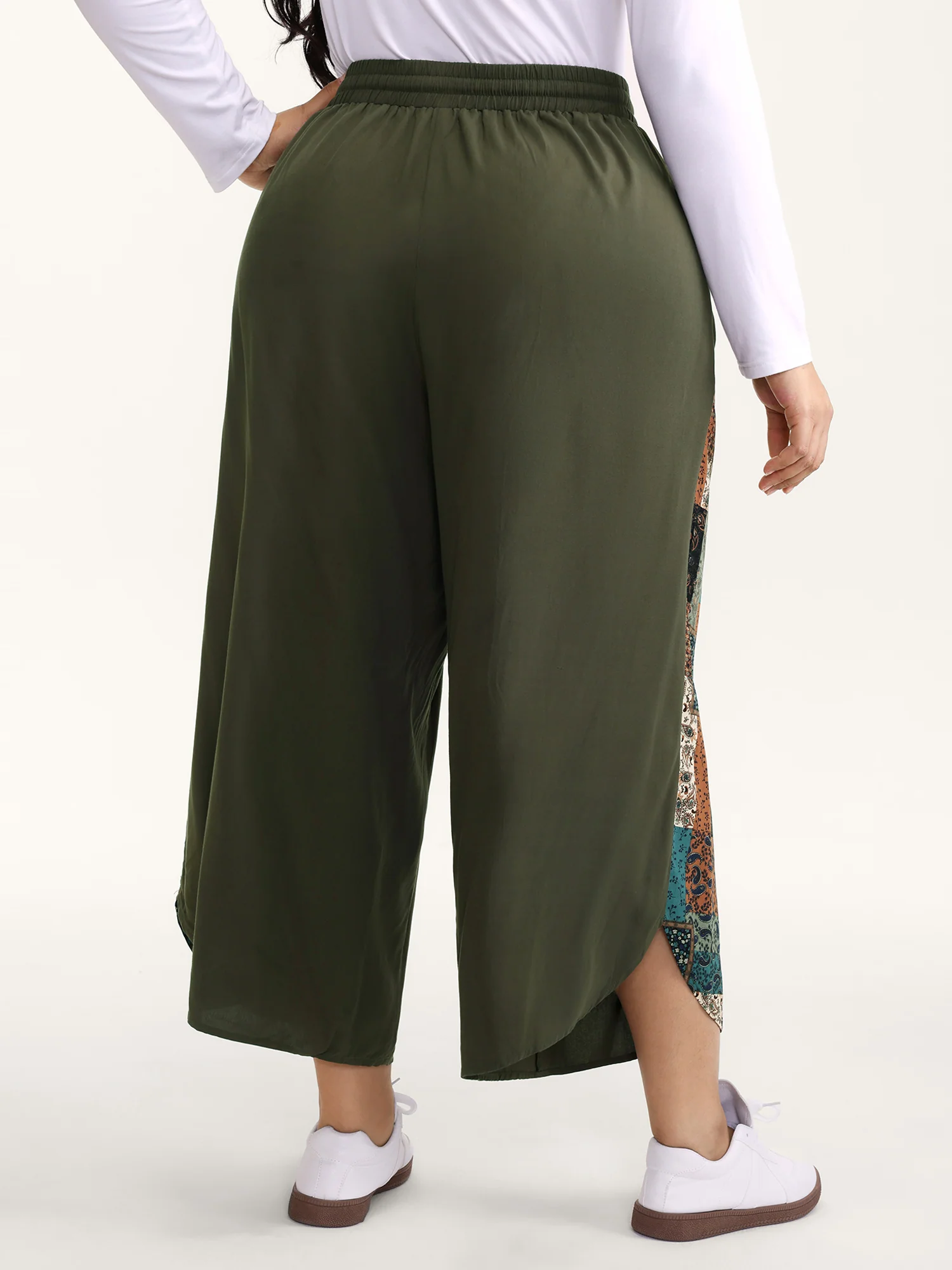 Patch Print Drawstring Wide-Leg Pants - Image 7