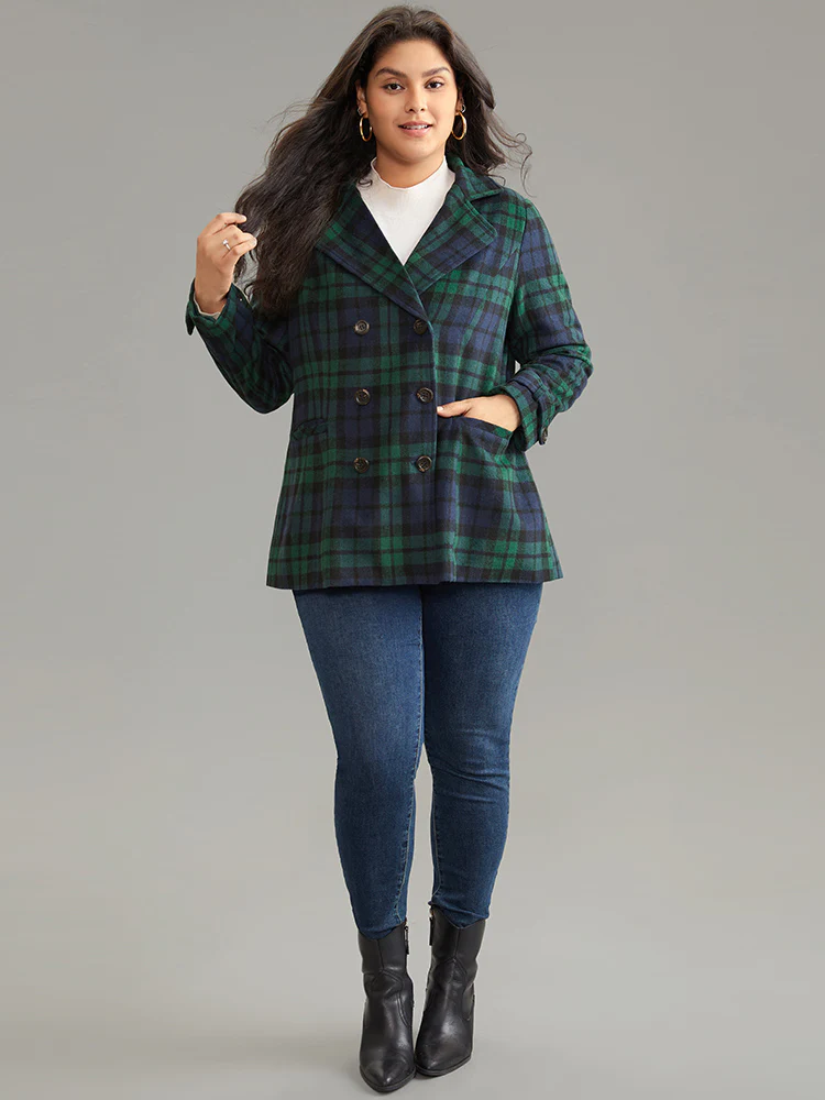 Patched Pocket Plaid Double Breasted Coat - Image 2