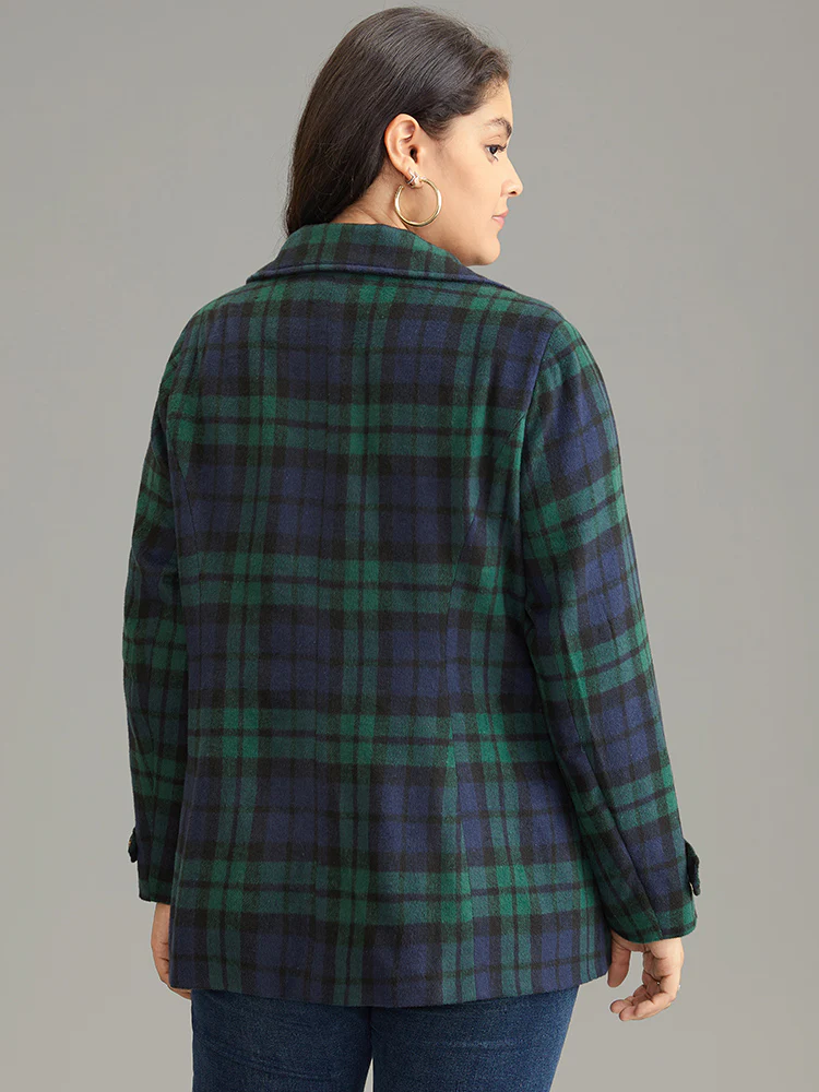 Patched Pocket Plaid Double Breasted Coat - Image 4