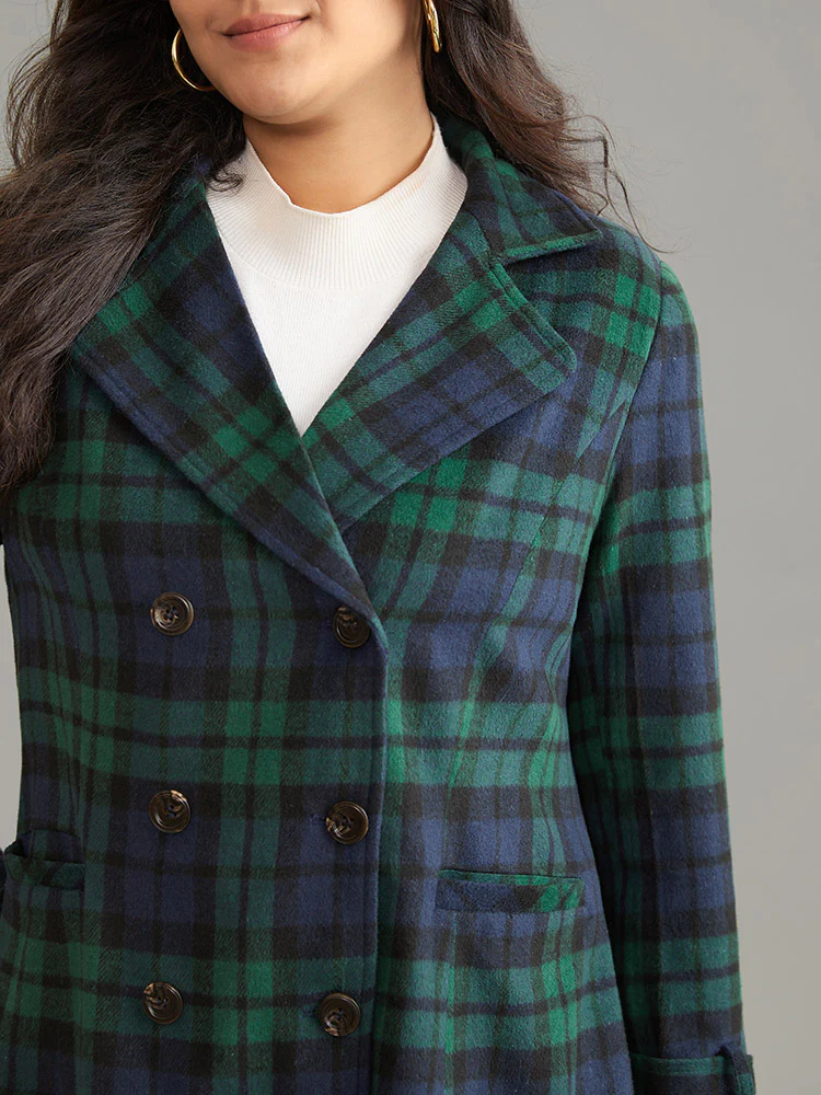 Patched Pocket Plaid Double Breasted Coat - Image 5