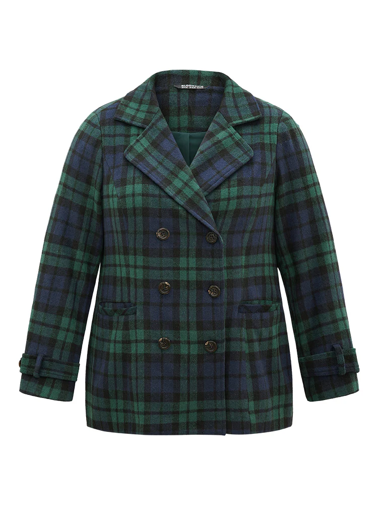 Patched Pocket Plaid Double Breasted Coat - Image 6