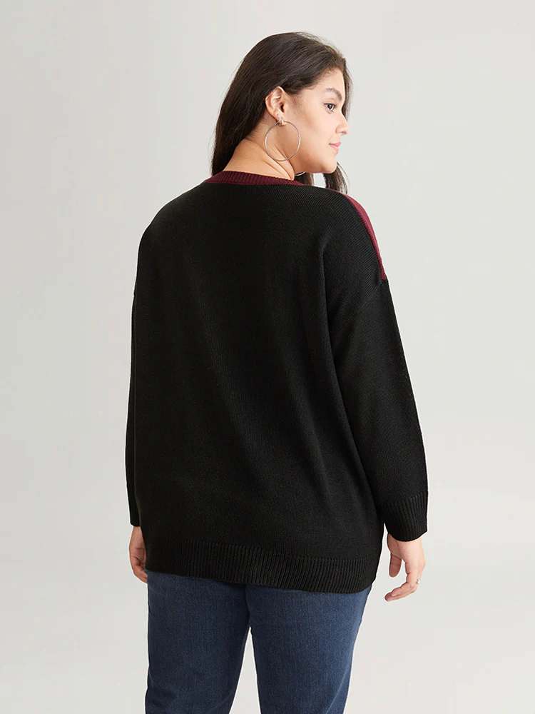 Patchwork Colorblock Drop Shoulder Pullover - Image 2