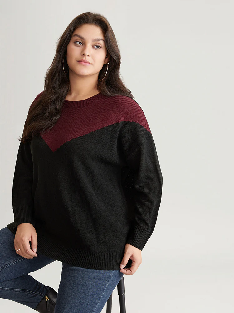 Patchwork Colorblock Drop Shoulder Pullover - Image 3