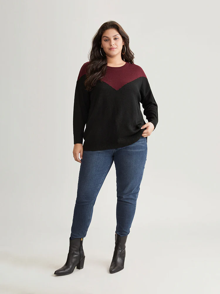 Patchwork Colorblock Drop Shoulder Pullover - Image 4