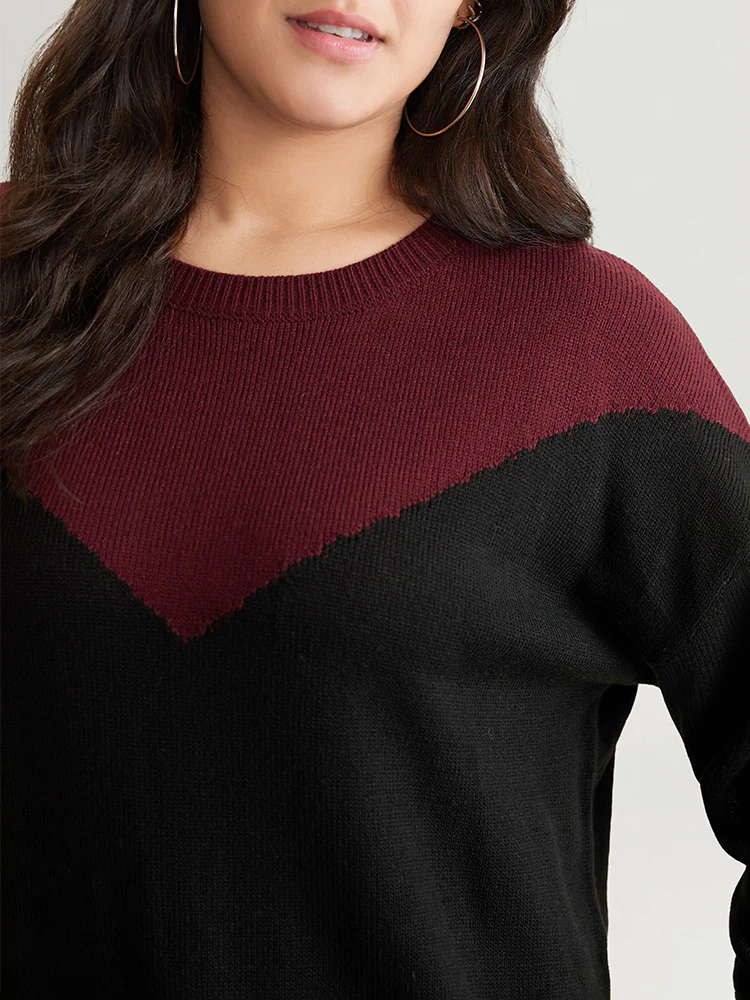 Patchwork Colorblock Drop Shoulder Pullover - Image 5
