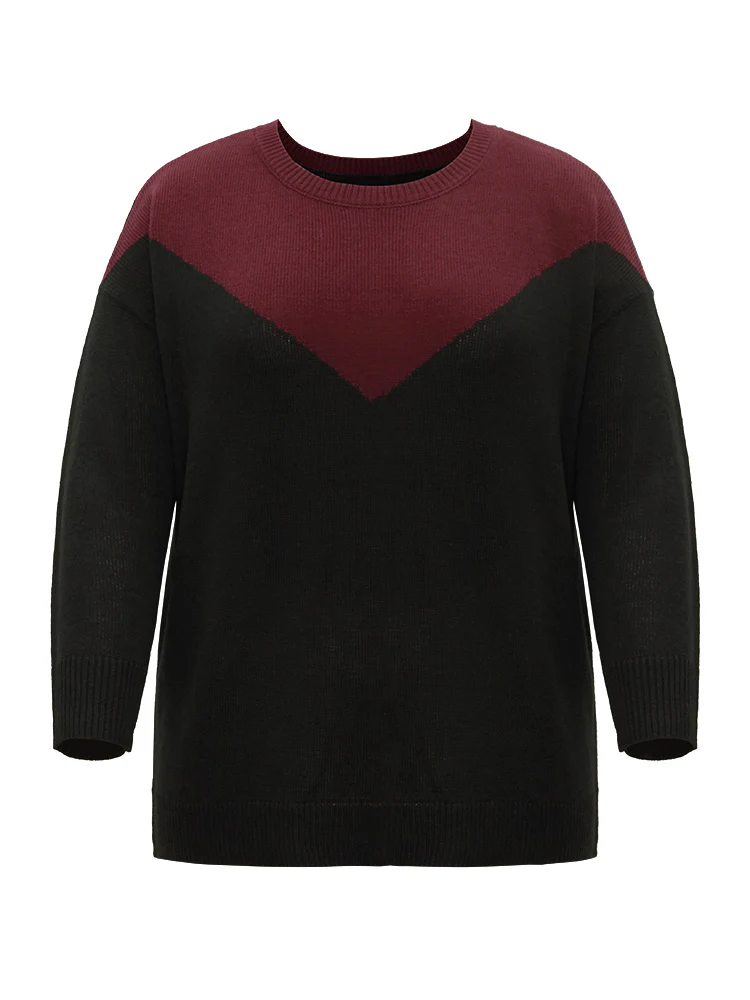 Patchwork Colorblock Drop Shoulder Pullover - Image 6