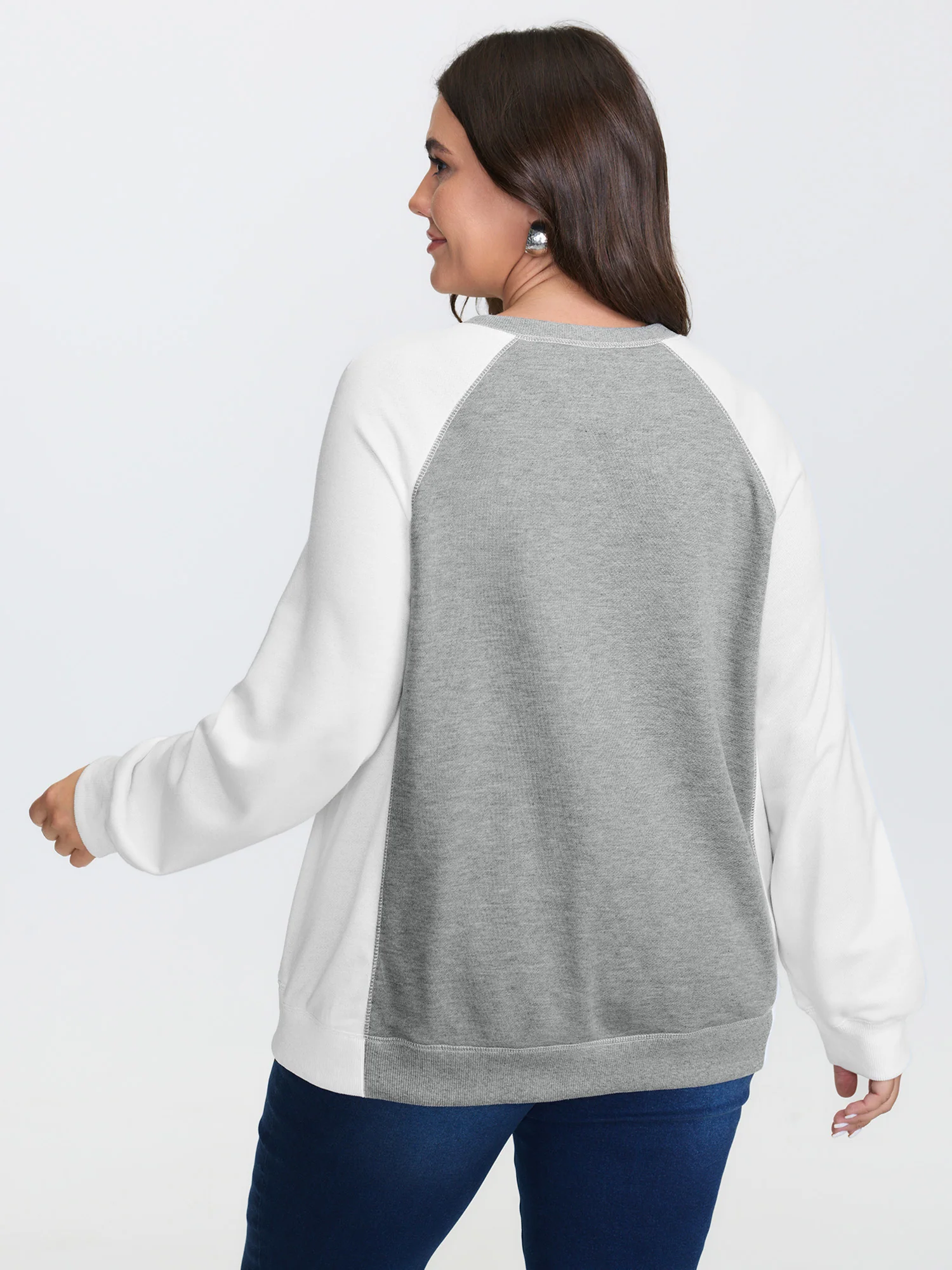 Patchwork Colorblock Round Neck Sweatshirt - Image 4
