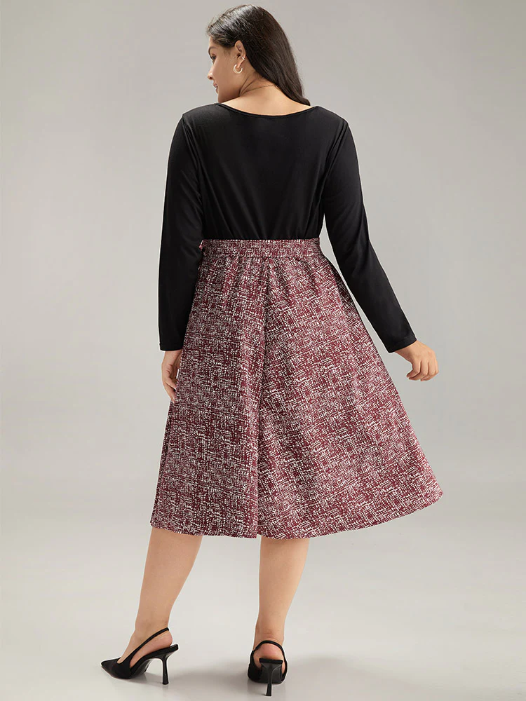 Patchwork Contrast Belted Crew Neck Dress - Image 3