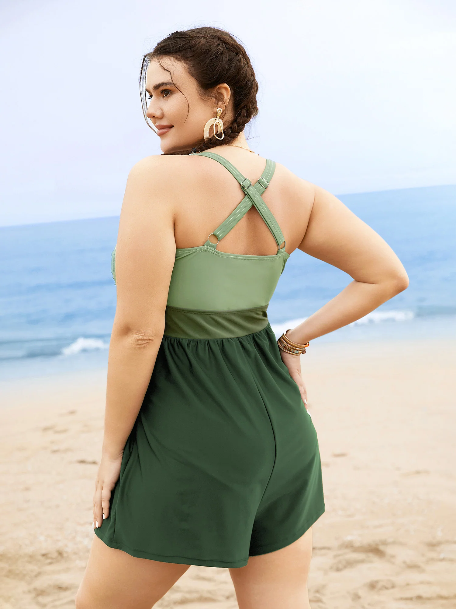 Patchwork Contrast Crossover One Piece Swimsuit - Image 29