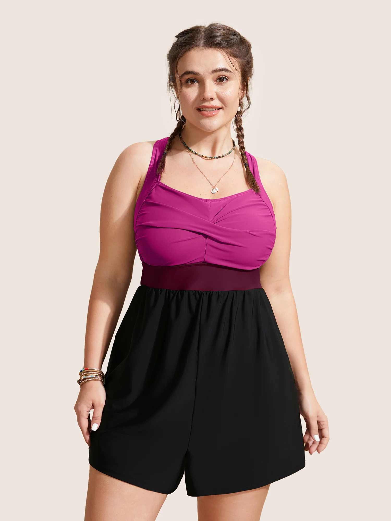 Patchwork Contrast Crossover One Piece Swimsuit - Image 32