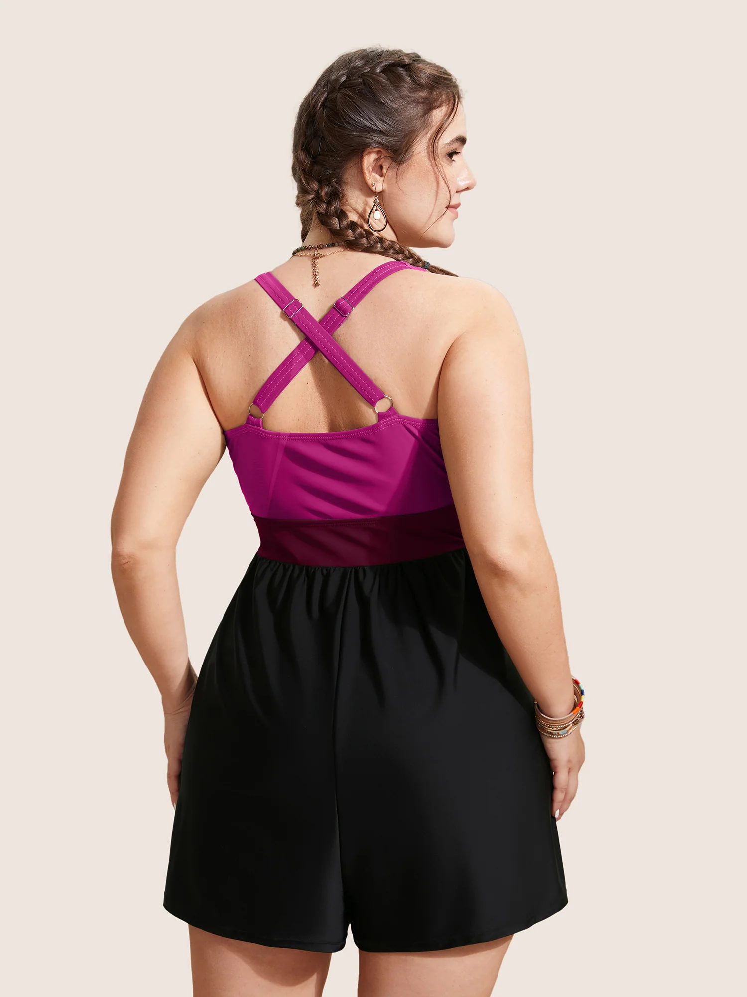Patchwork Contrast Crossover One Piece Swimsuit - Image 33