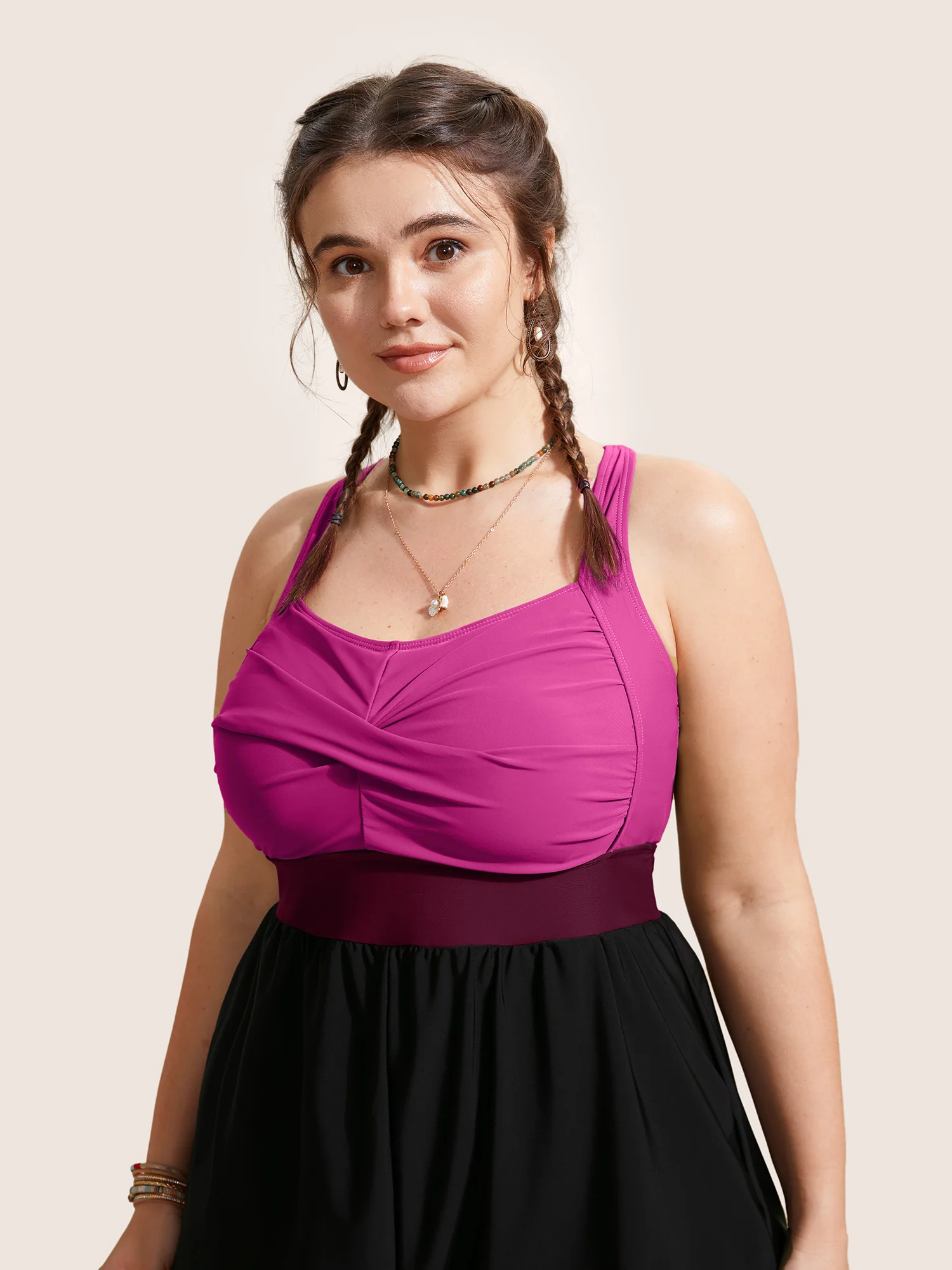 Patchwork Contrast Crossover One Piece Swimsuit - Image 35