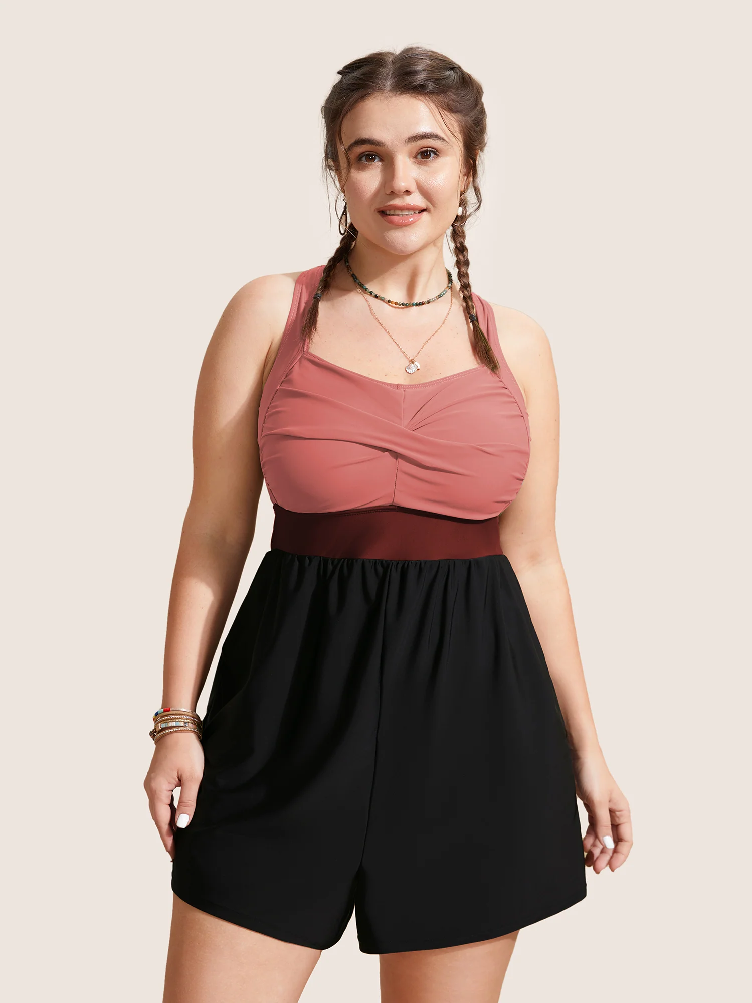 Patchwork Contrast Crossover One Piece Swimsuit - Image 37