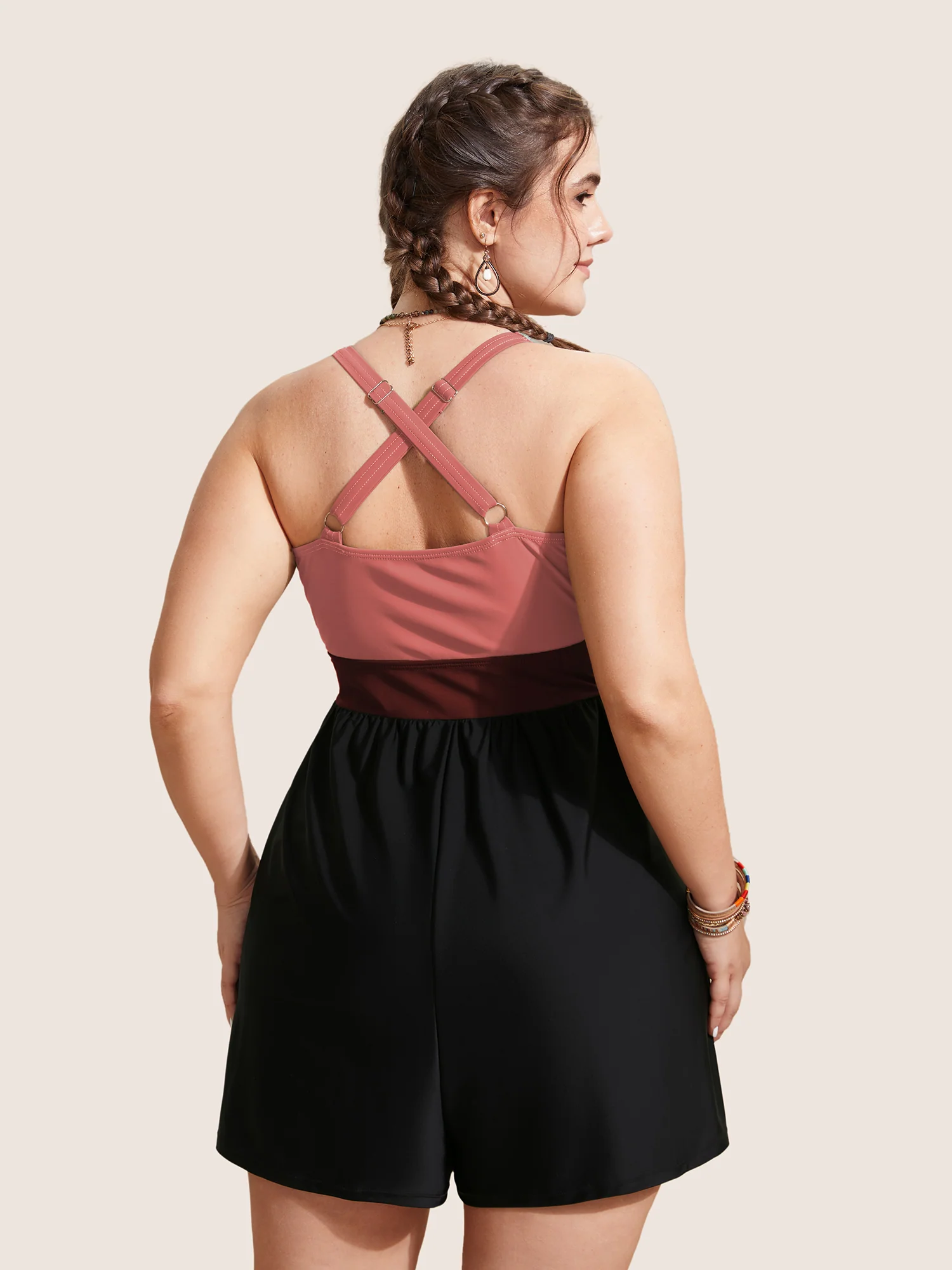 Patchwork Contrast Crossover One Piece Swimsuit - Image 38