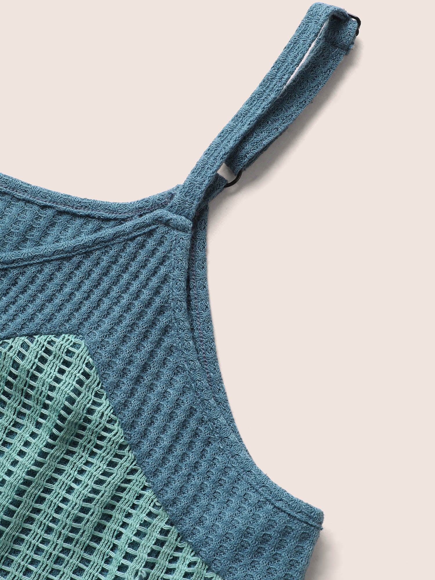 Patchwork Contrast Waffle Knit Cami Top - Image 5