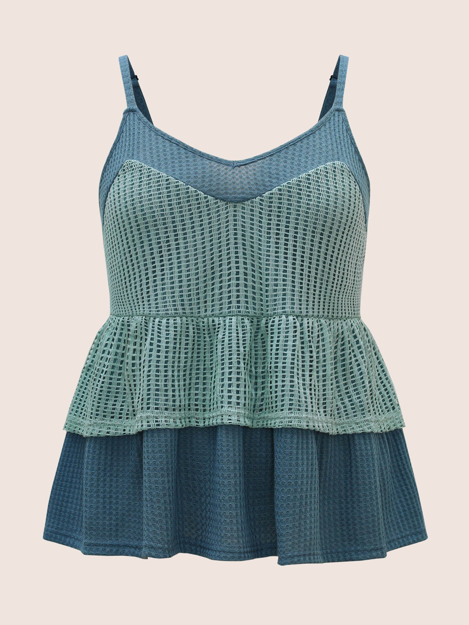 Patchwork Contrast Waffle Knit Cami Top - Image 7