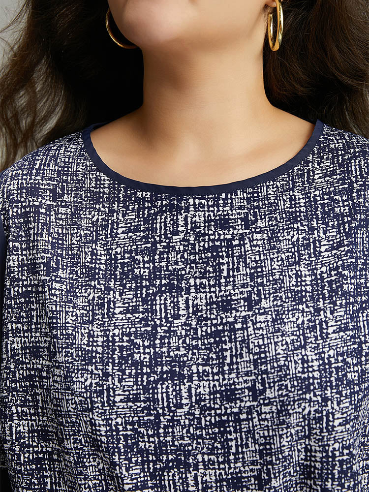 Patchwork Crew Neck Ruffle Sleeve Blouse - Image 6