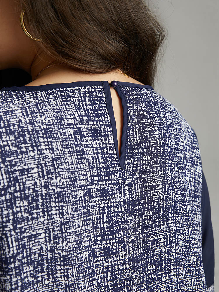 Patchwork Crew Neck Ruffle Sleeve Blouse - Image 7