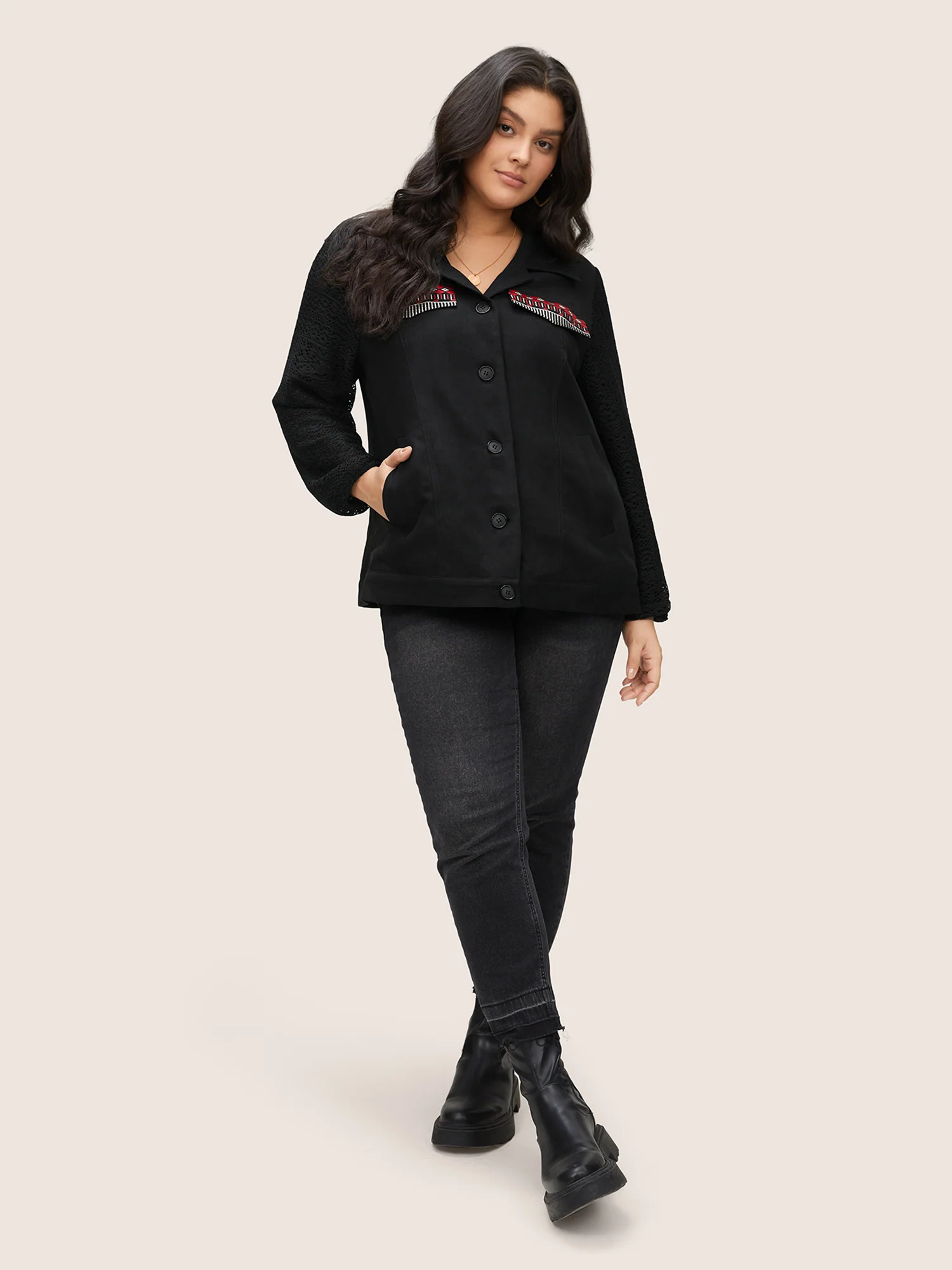 Patchwork Embroidered Flap Detail Jacket - Image 2